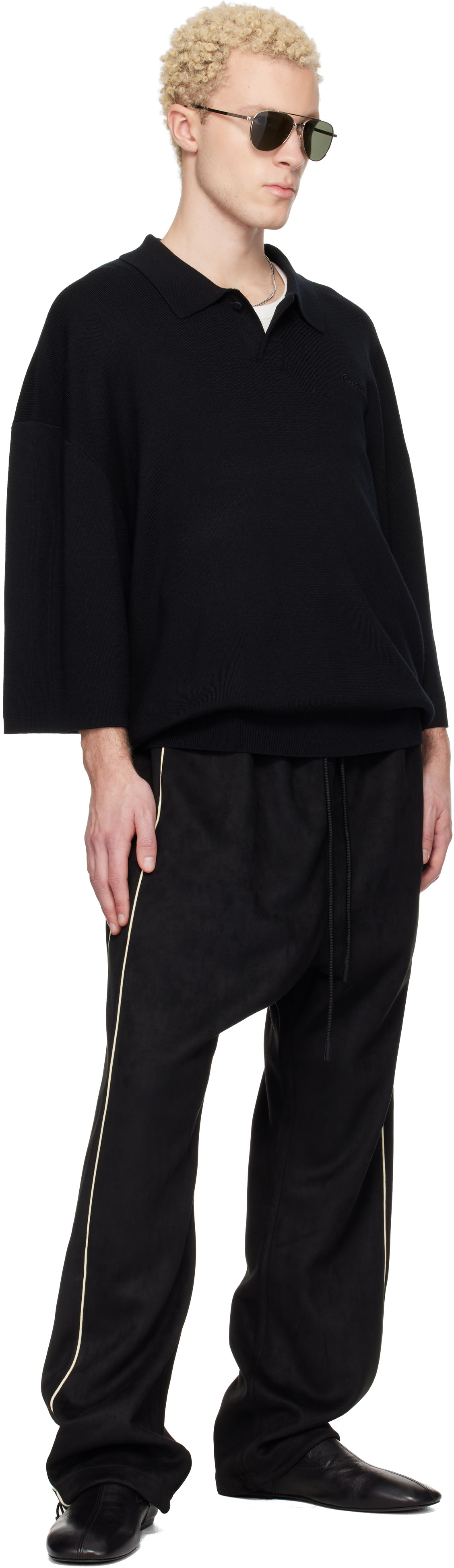 Fear of God ESSENTIALS: Black Signature 3/4 Sleeve 90s Knit Polo