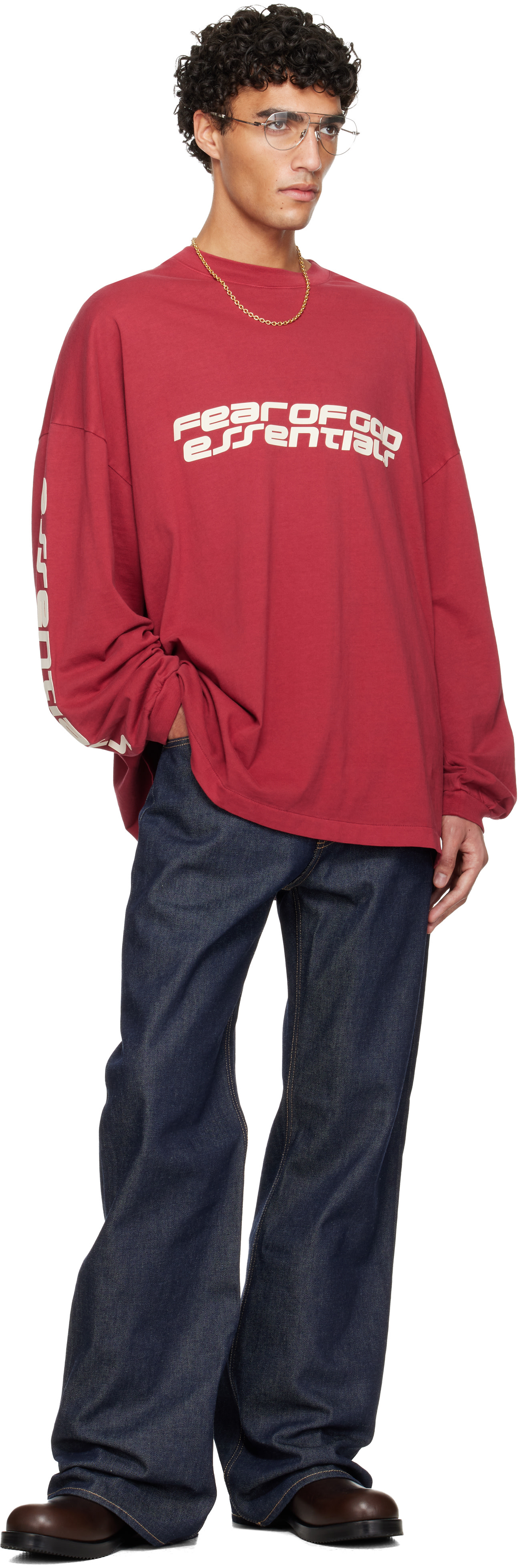 Fear of God ESSENTIALS: Red Holiday 90s Long Sleeve T-shirt | SSENSE