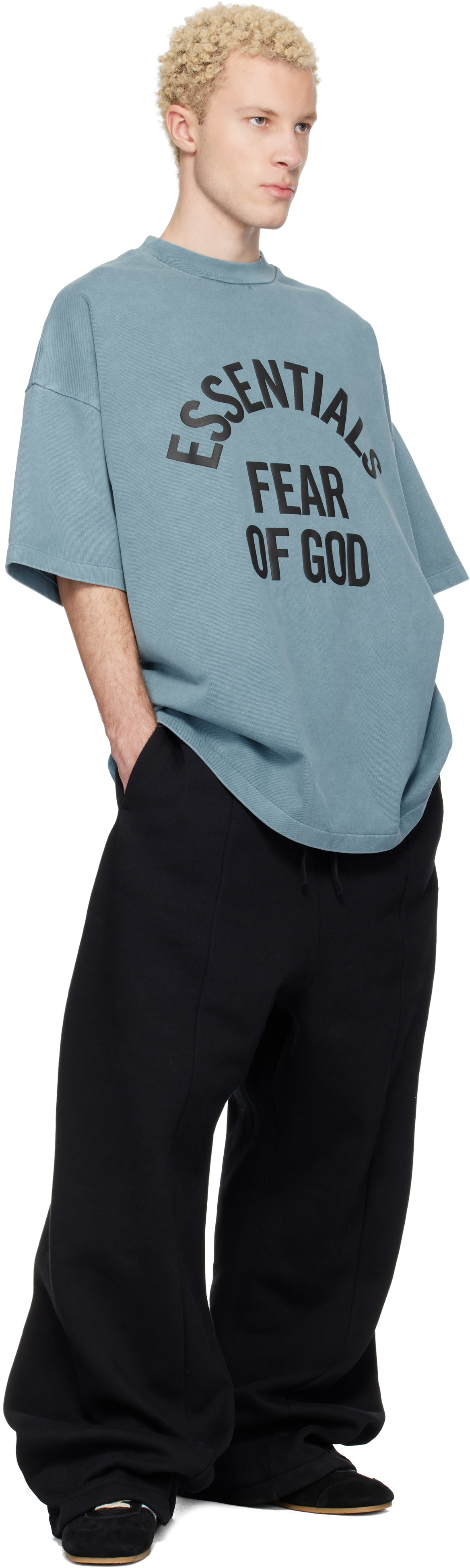 Fear of God ESSENTIALS: Blue Campus 90s Short Sleeve T-shirt | SSENSE