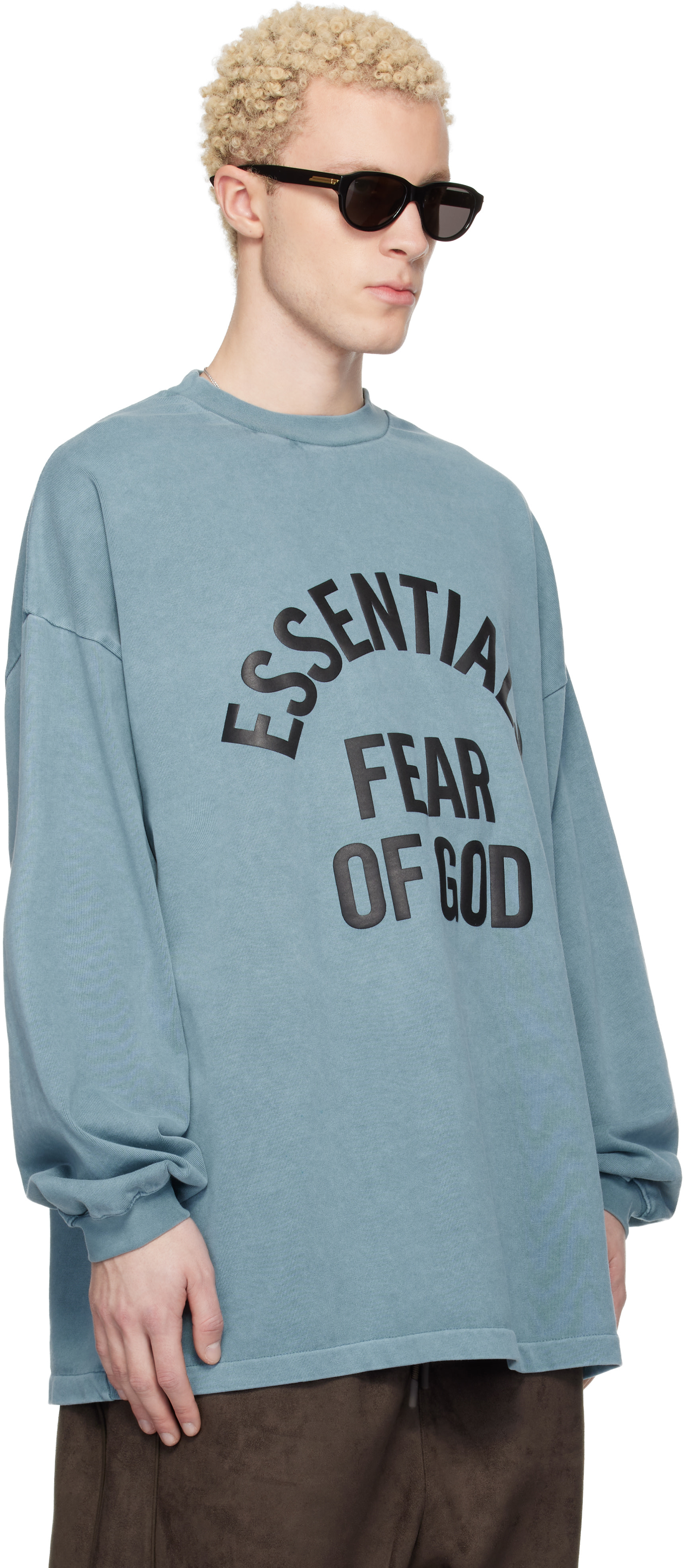 Fear of God ESSENTIALS: Blue Campus 90s Long Sleeve T-shirt | SSENSE