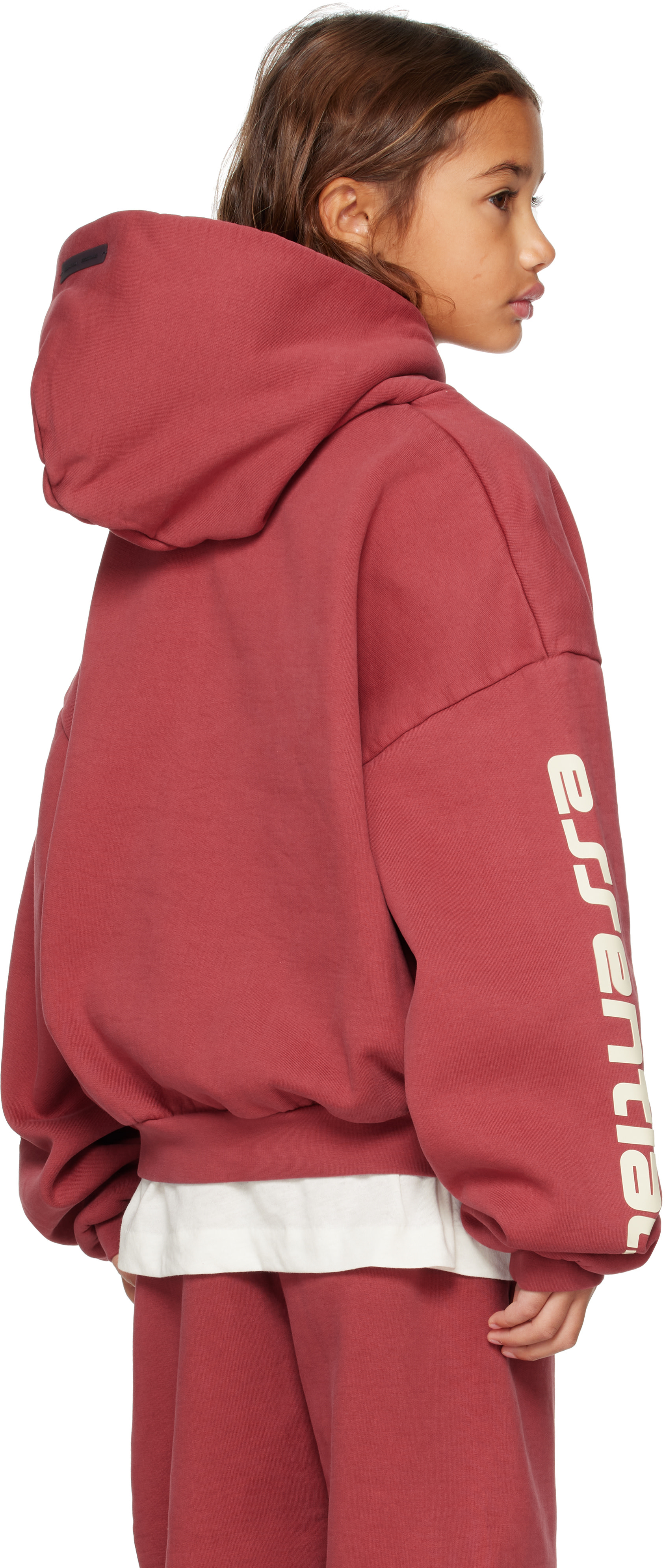Fear of God ESSENTIALS - Enfant | Pull à capuche rouge à logo gaufré - Holiday