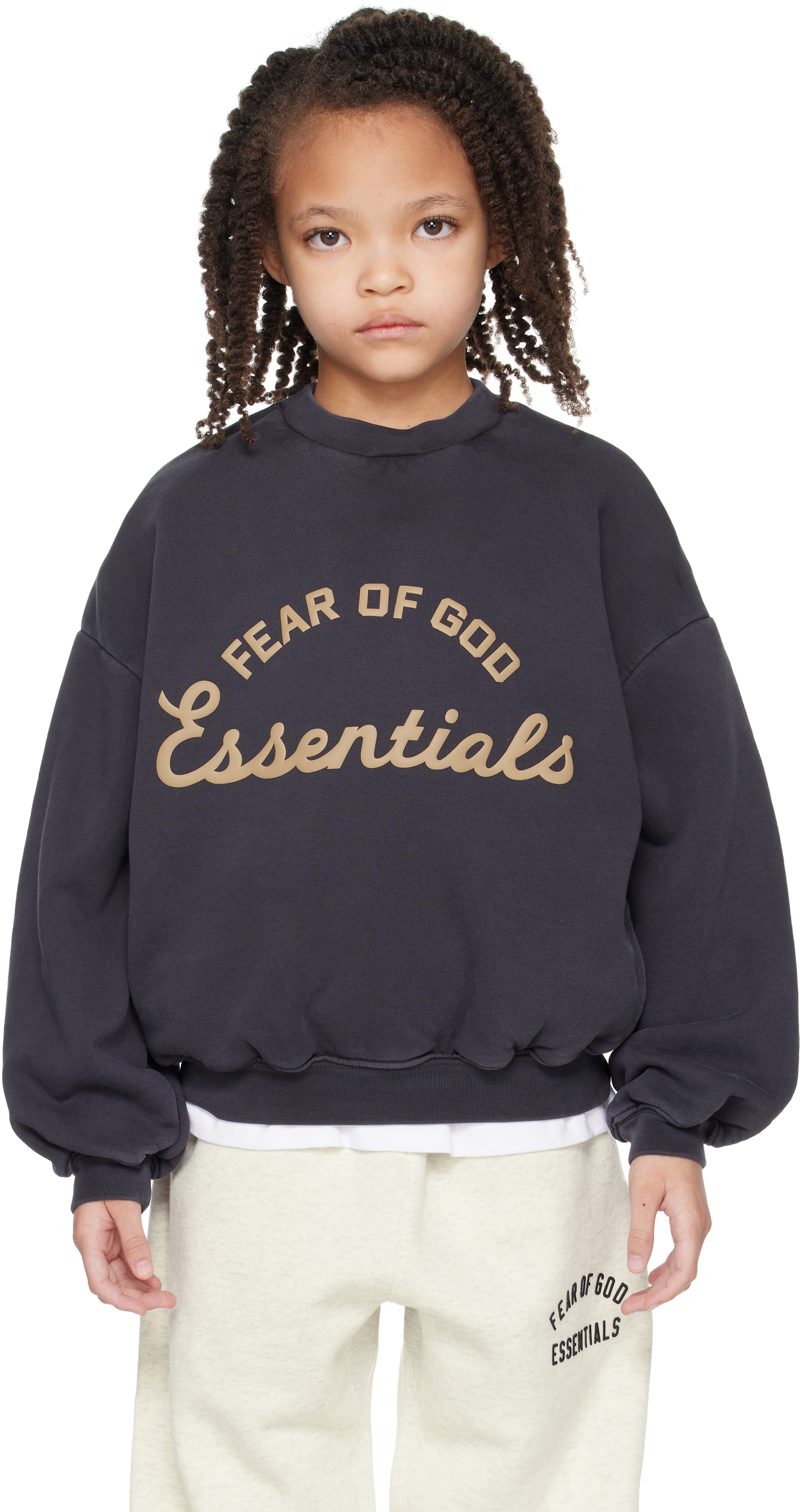 Fear of God ESSENTIALS - 키즈 블랙 트레이닝 90's 크루넥 스웨트셔츠
