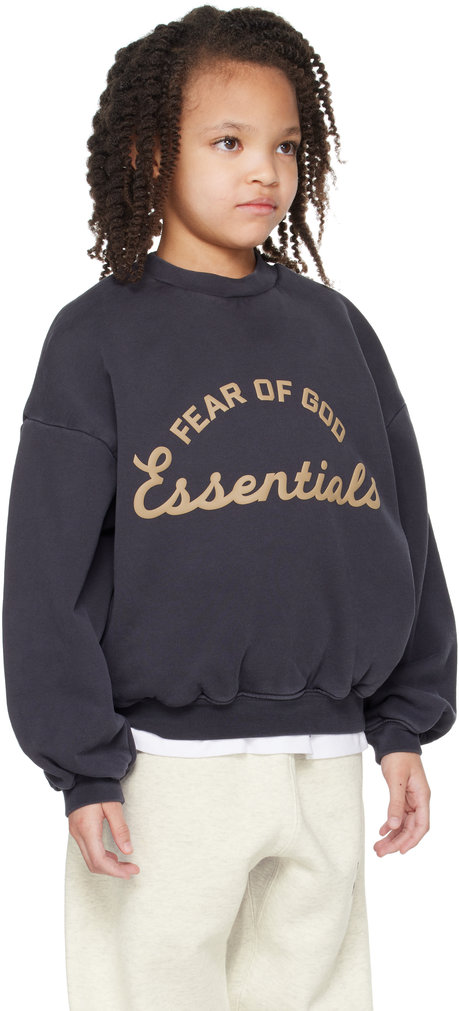Fear of God ESSENTIALS - 키즈 블랙 트레이닝 90's 크루넥 스웨트셔츠