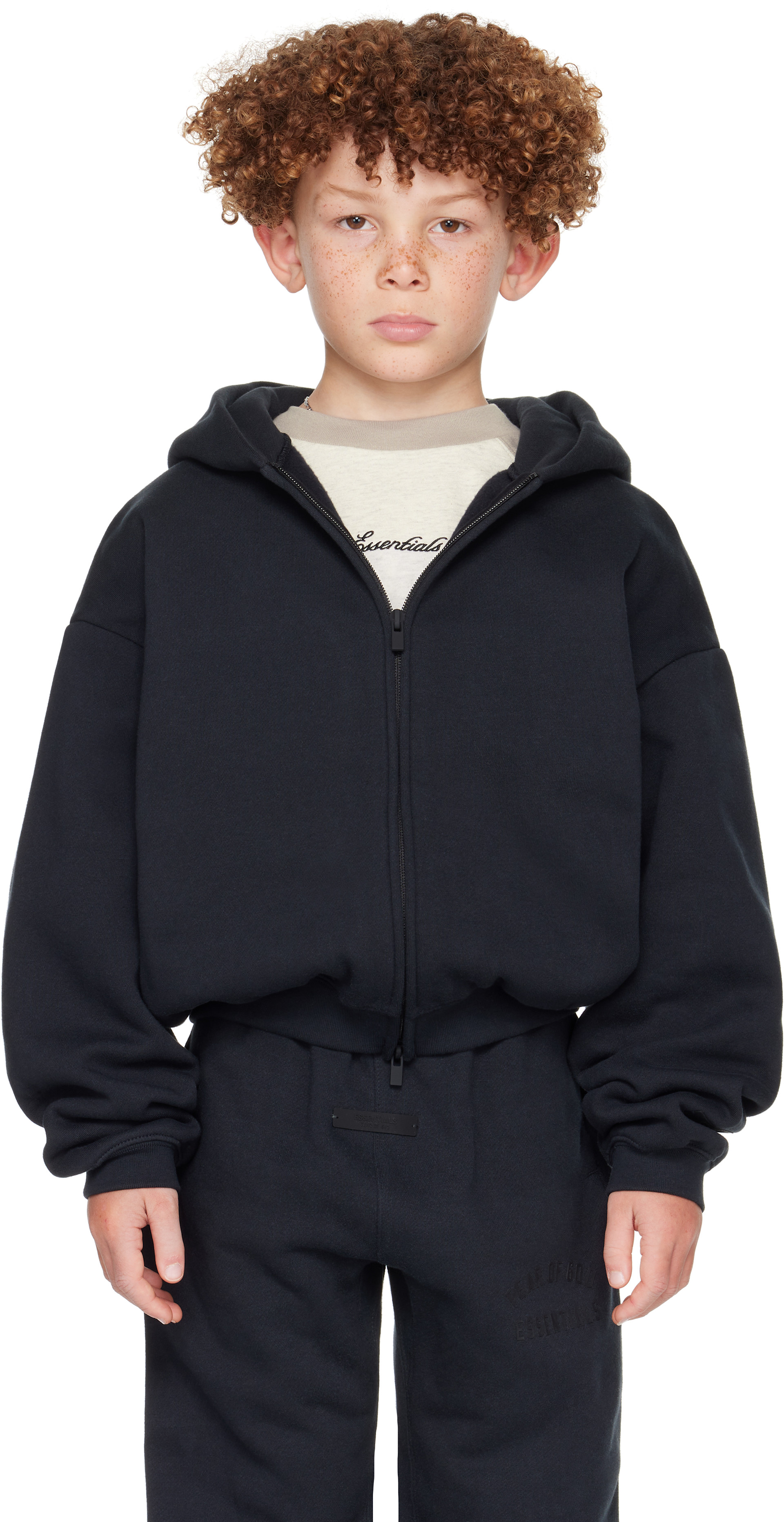 Fear of God ESSENTIALS - 키즈 블랙 클래식 집업 후디