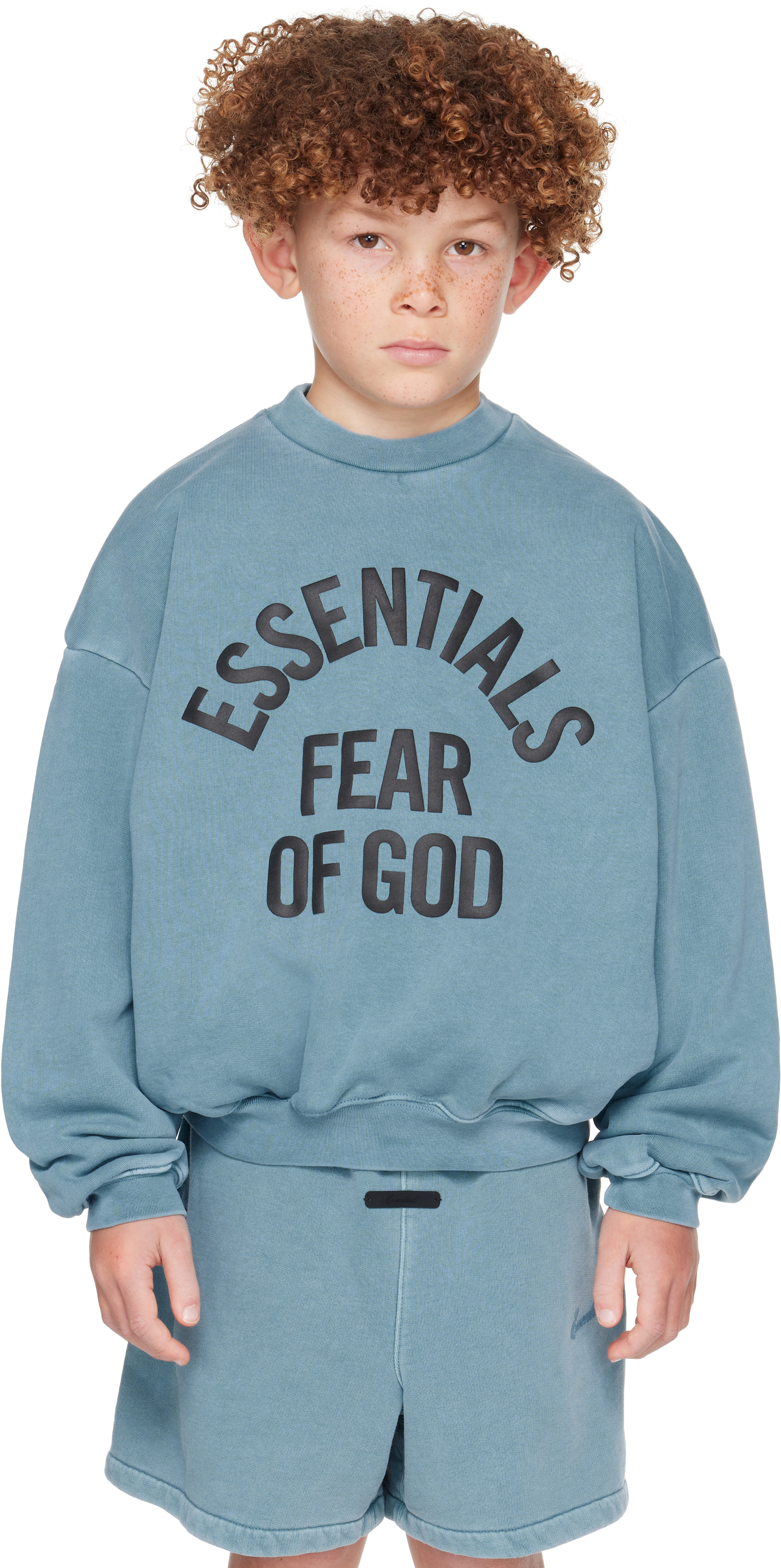 Fear of God ESSENTIALS - 키즈 블루 캠퍼스 90's 크루넥 스웨트셔츠