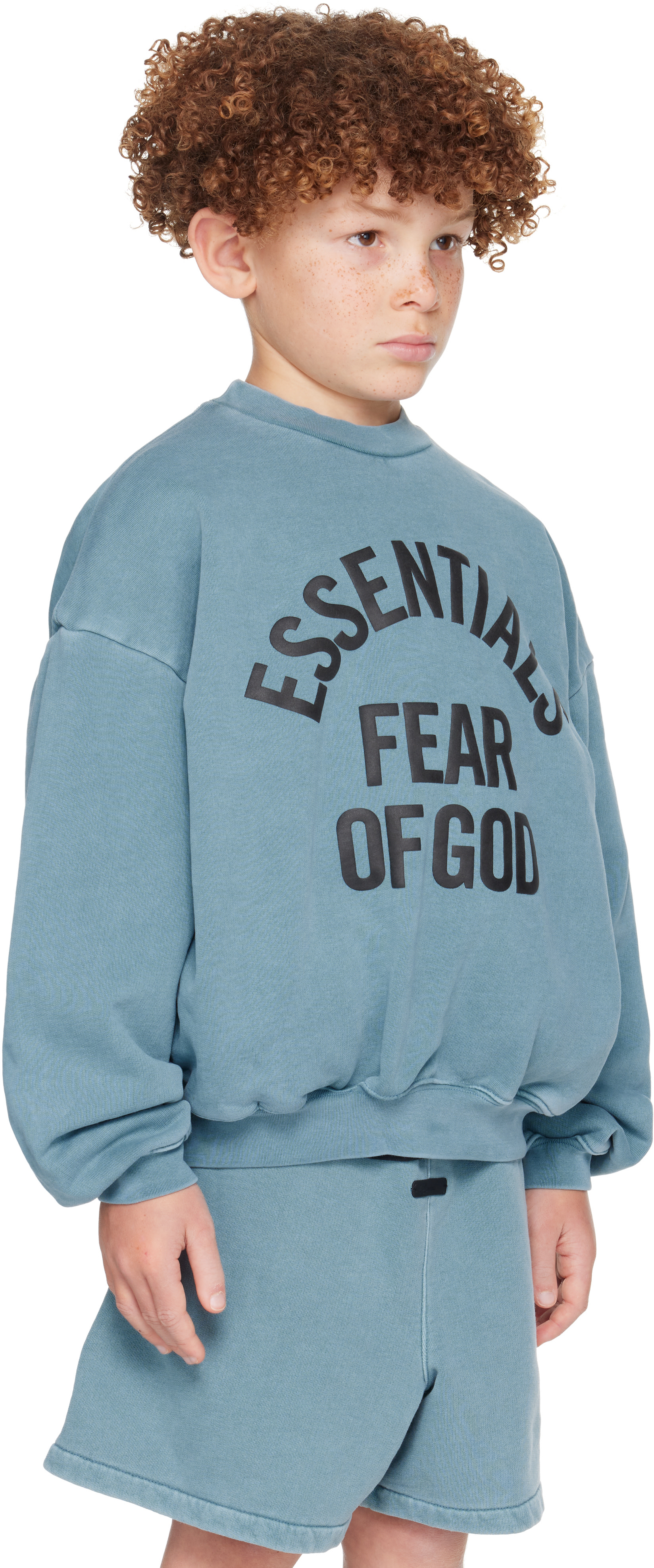 Fear of God ESSENTIALS - 키즈 블루 캠퍼스 90's 크루넥 스웨트셔츠