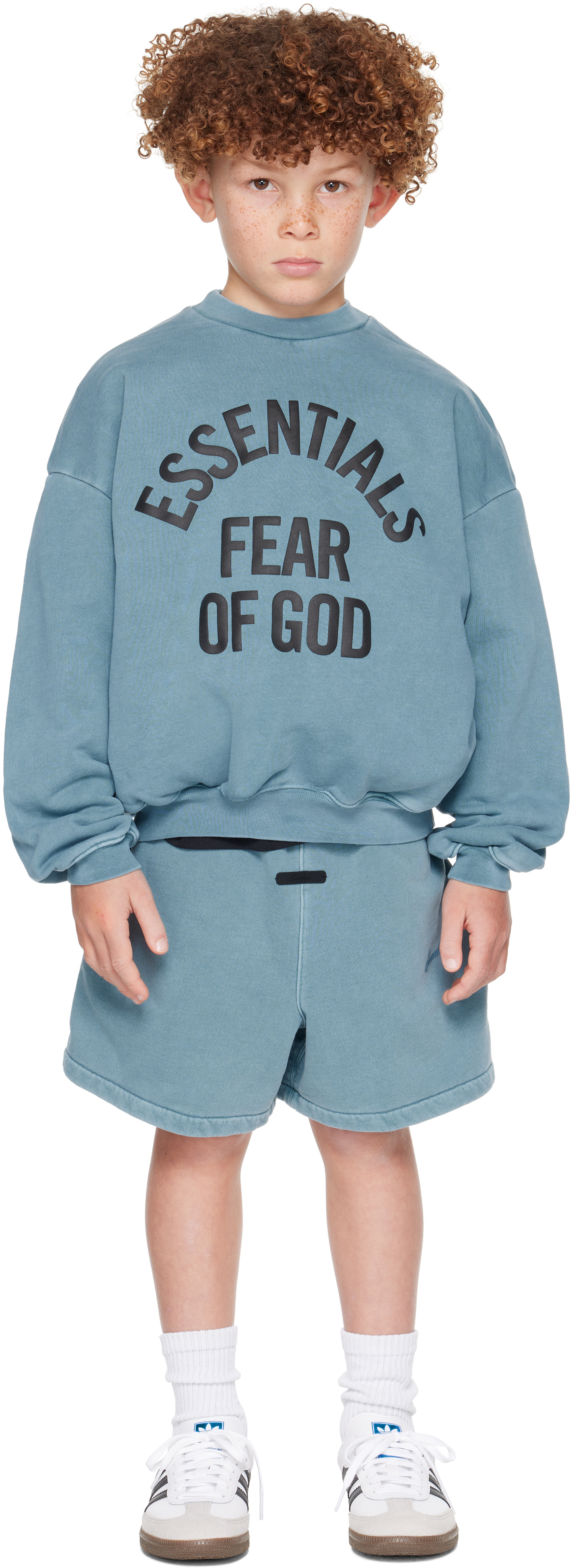Fear of God ESSENTIALS - 키즈 블루 캠퍼스 90's 크루넥 스웨트셔츠