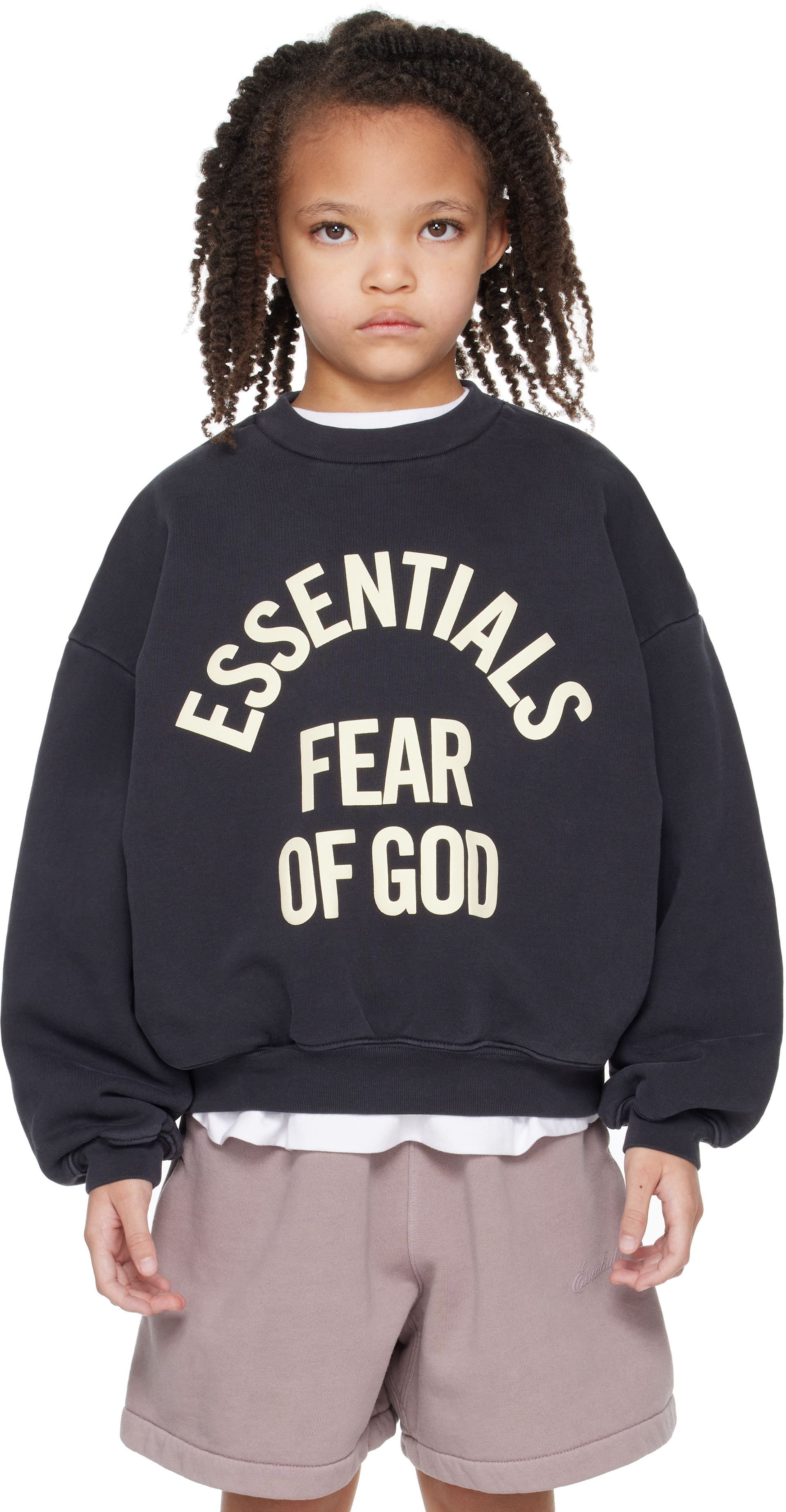 Fear of God ESSENTIALS - 키즈 블랙 캠퍼스 90's 크루넥 스웨트셔츠