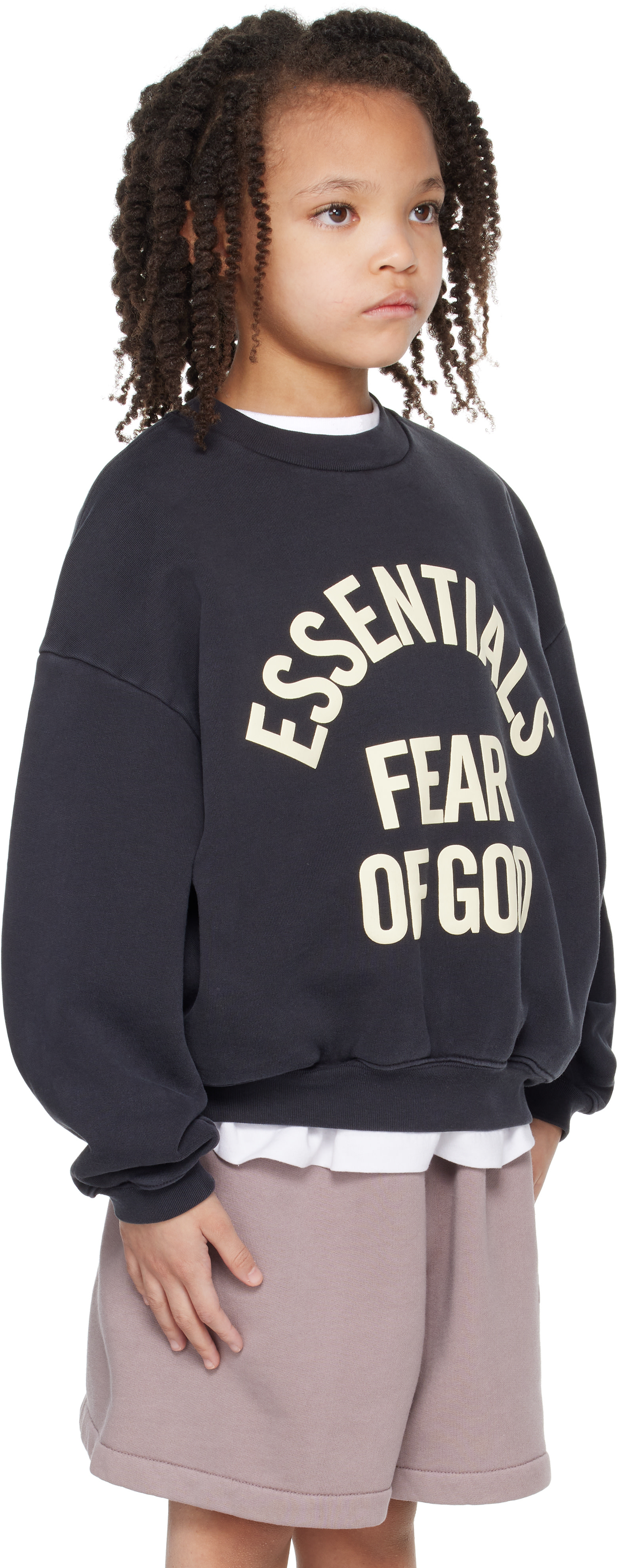 Fear of God ESSENTIALS - 키즈 블랙 캠퍼스 90's 크루넥 스웨트셔츠