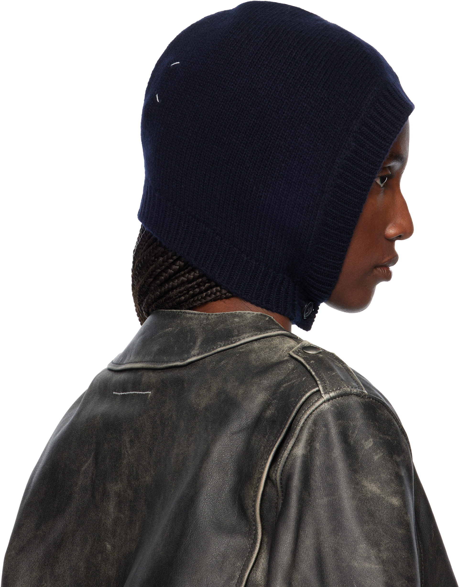 Maison Margiela: Navy Wool Knit Hood | SSENSE Hong Kong SAR China