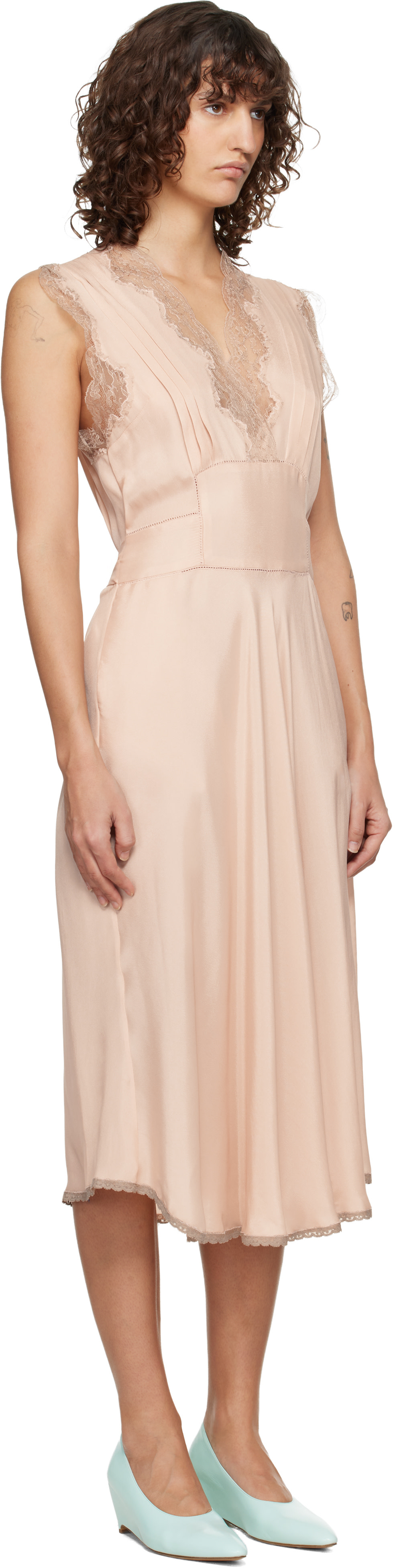 Maison Margiela: Pink Silk Midi Dress | SSENSE
