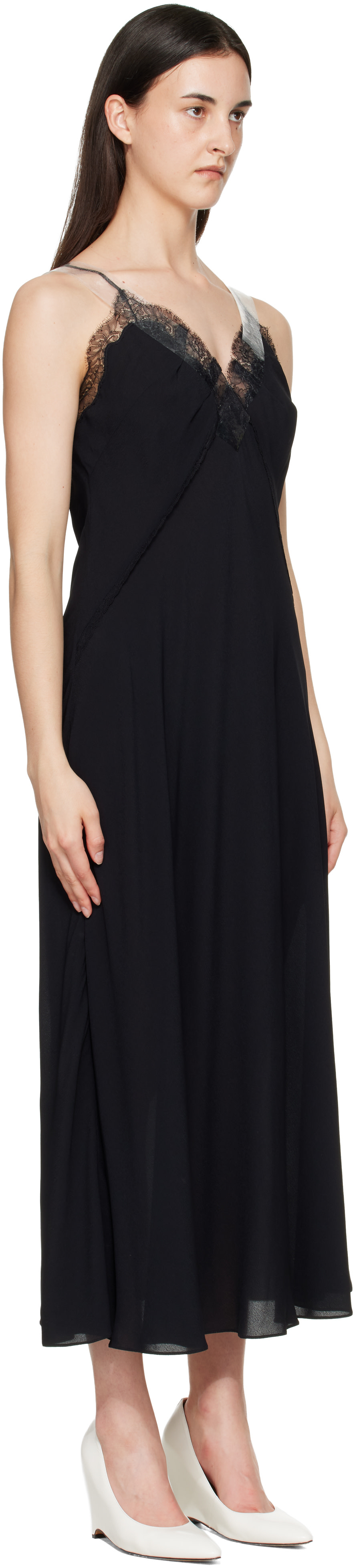 maison margiela lace dress Maison Margiela: Black Taped Slip Maxi Dress
