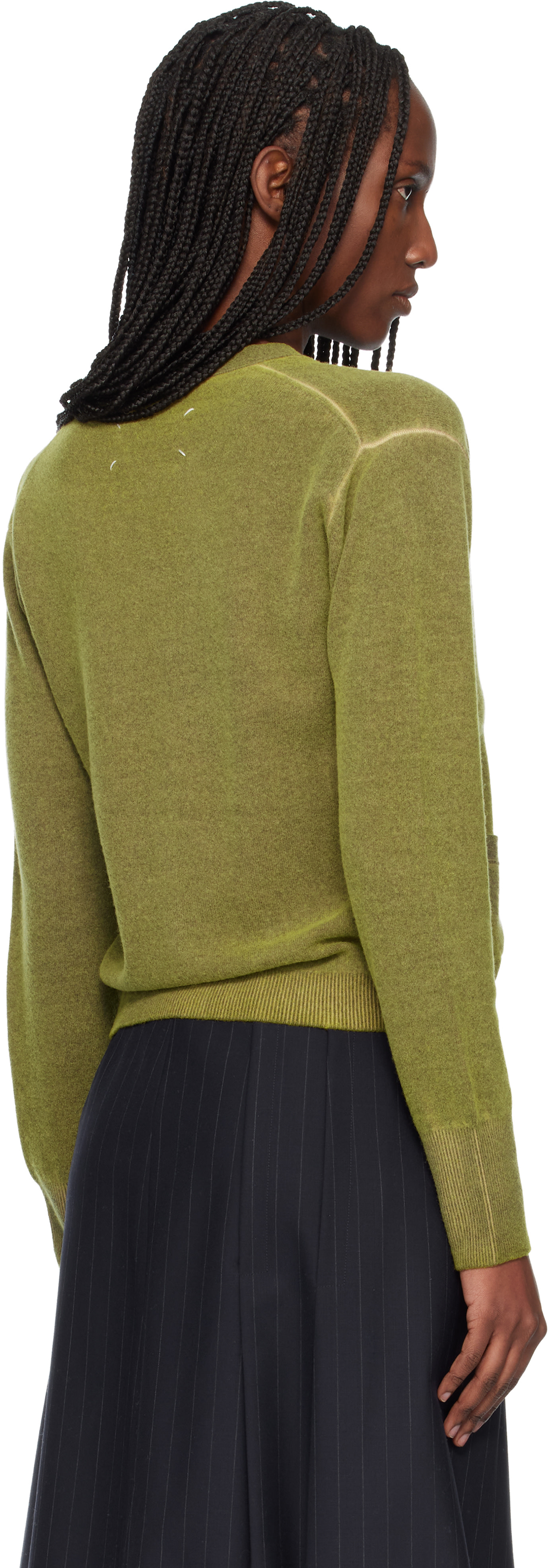 Maison Margiela: Green Virgin Wool V Neck Cardigan | SSENSE