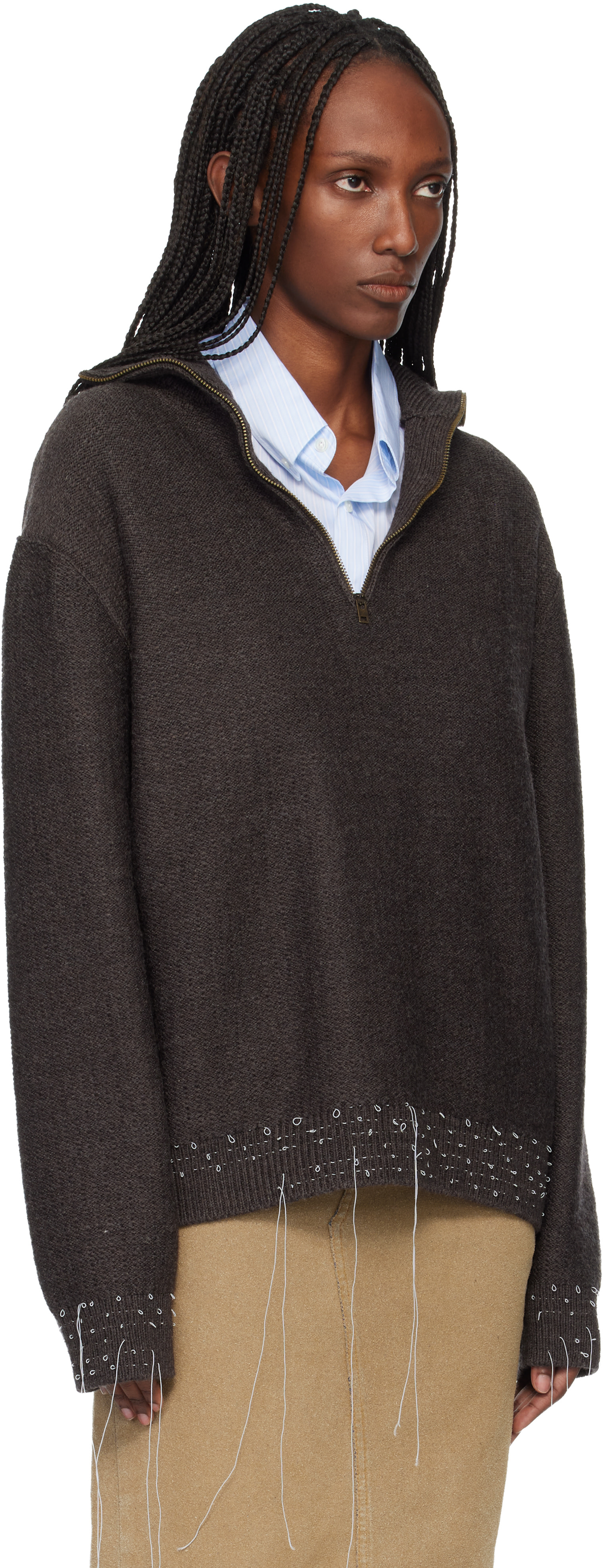 Maison Margiela: Brown Loose Thread Sweater | SSENSE Canada