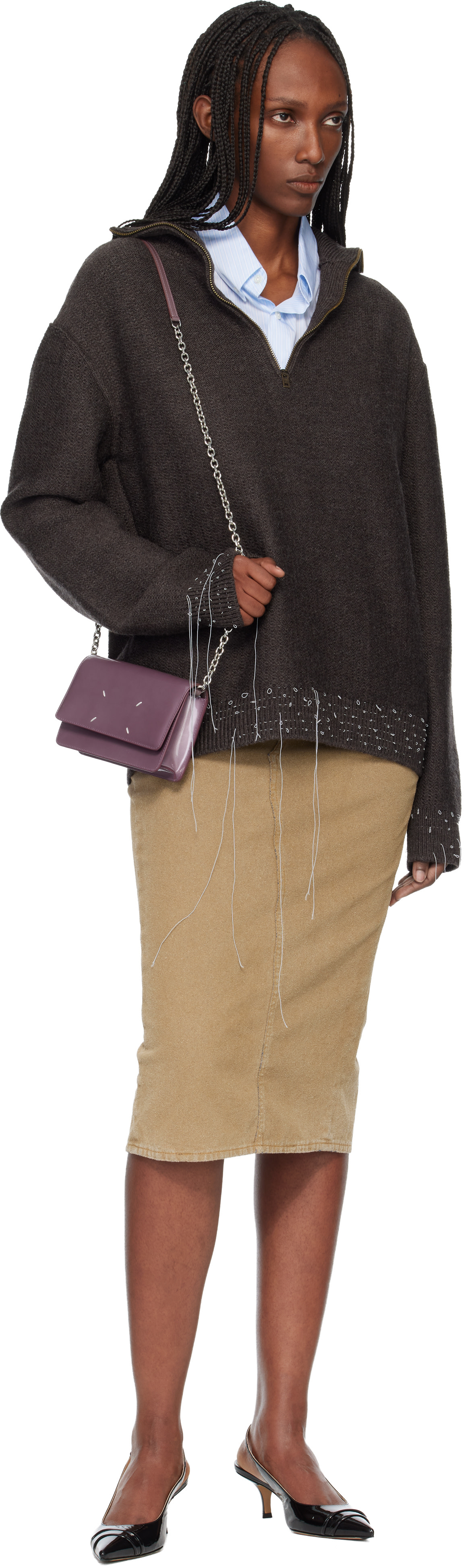 マルジェラ　ブラウン　ニット Maison Margiela: ブラウン Loose Thread プルオーバー | SSENSE 日本