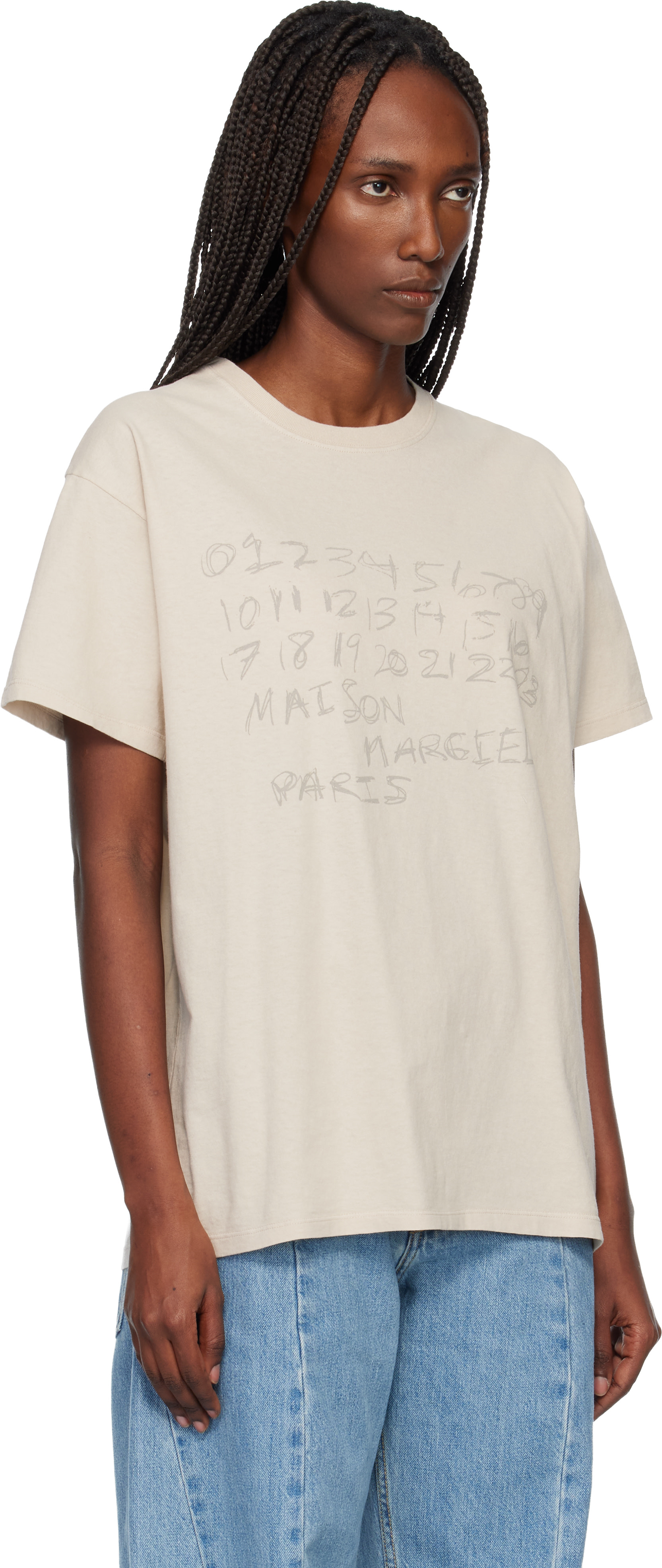 Maison Margiela: Beige Numerical Cotton T-shirt | SSENSE