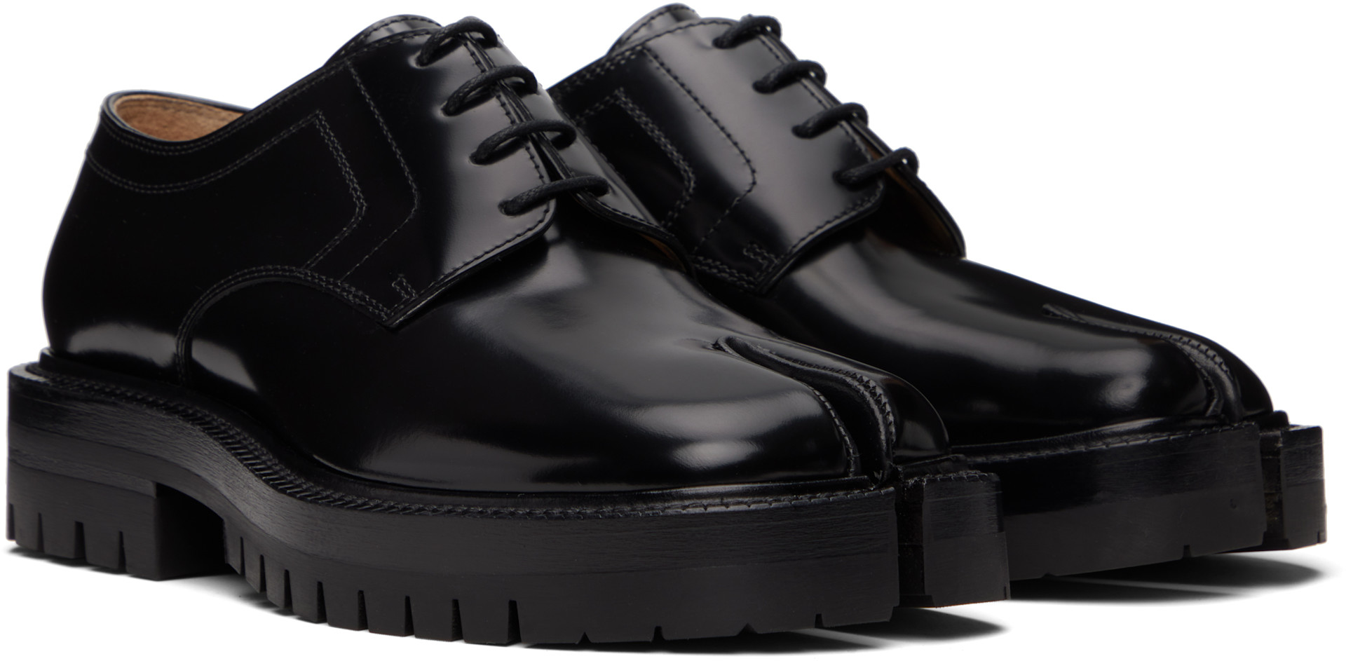 Maison Margiela: Black Tabi Lace-Up Derbys | SSENSE