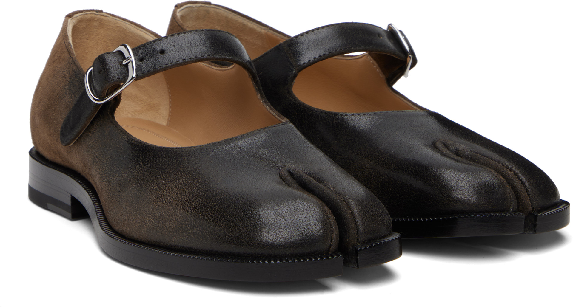 靴 Maison Margiela tabi flat shoes Maison Margiela: Brown Tabi Mary-Jane Ballerina Flats | SSENSE