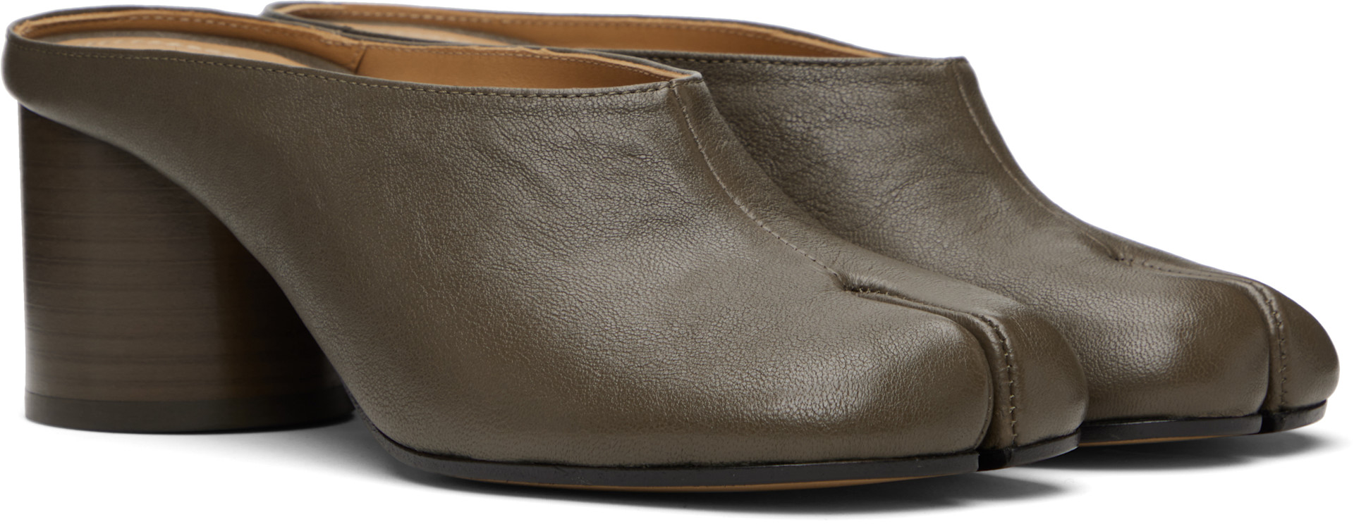 maision margiela ブラウンレザー ハイヒール 36 Maison Margiela: Brown Tabi Décolleté Mule Heels | SSENSE