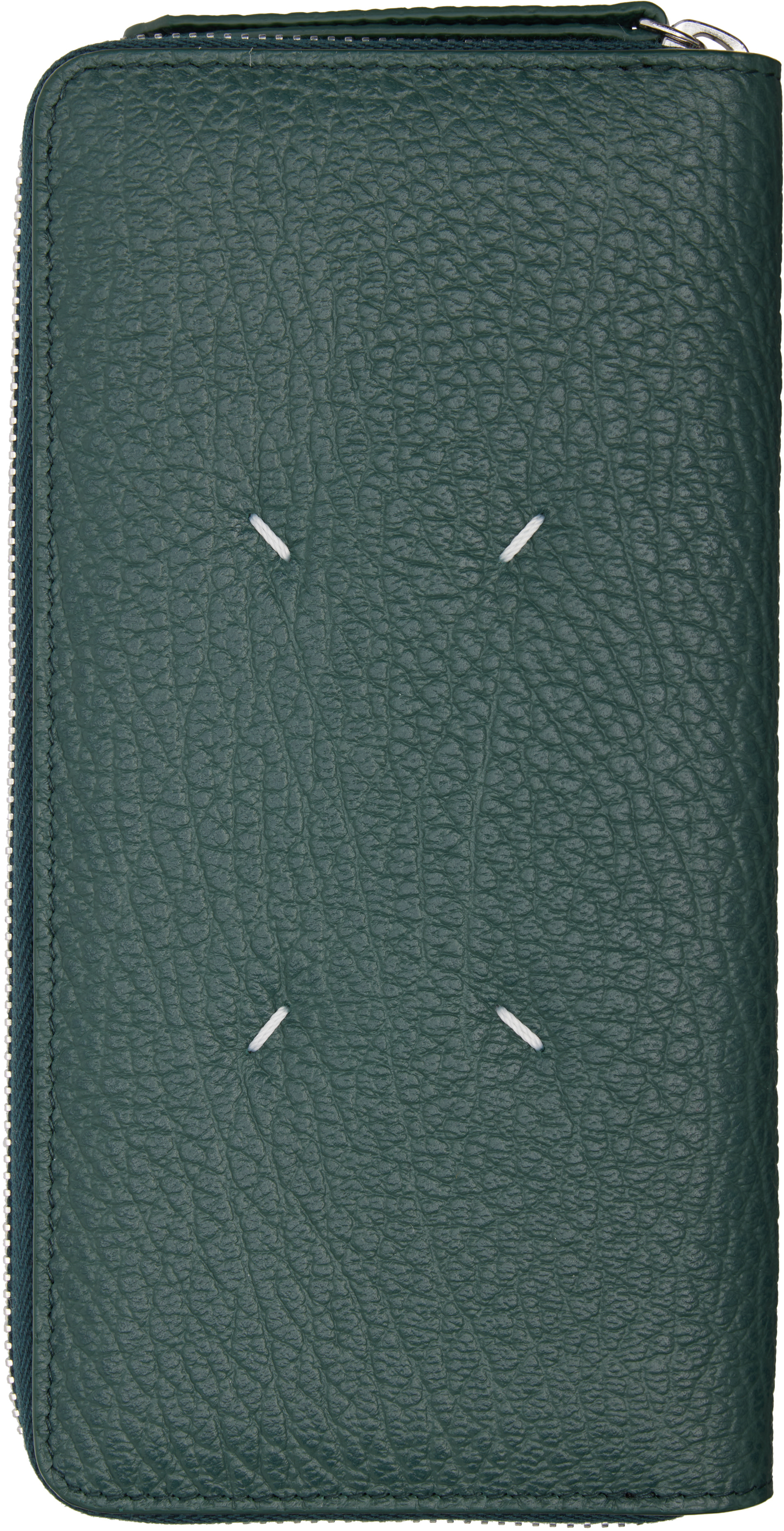 Maison Margiela: Green Four Stitches Zip-Around Wallet | SSENSE