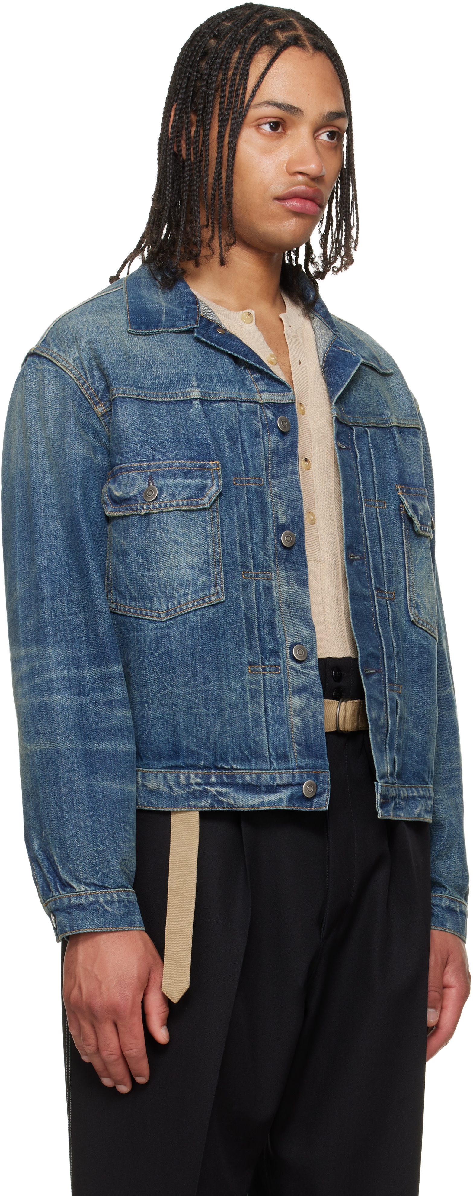 Maison Margiela: Blue 'Sportsjacket' Denim Jacket | SSENSE United