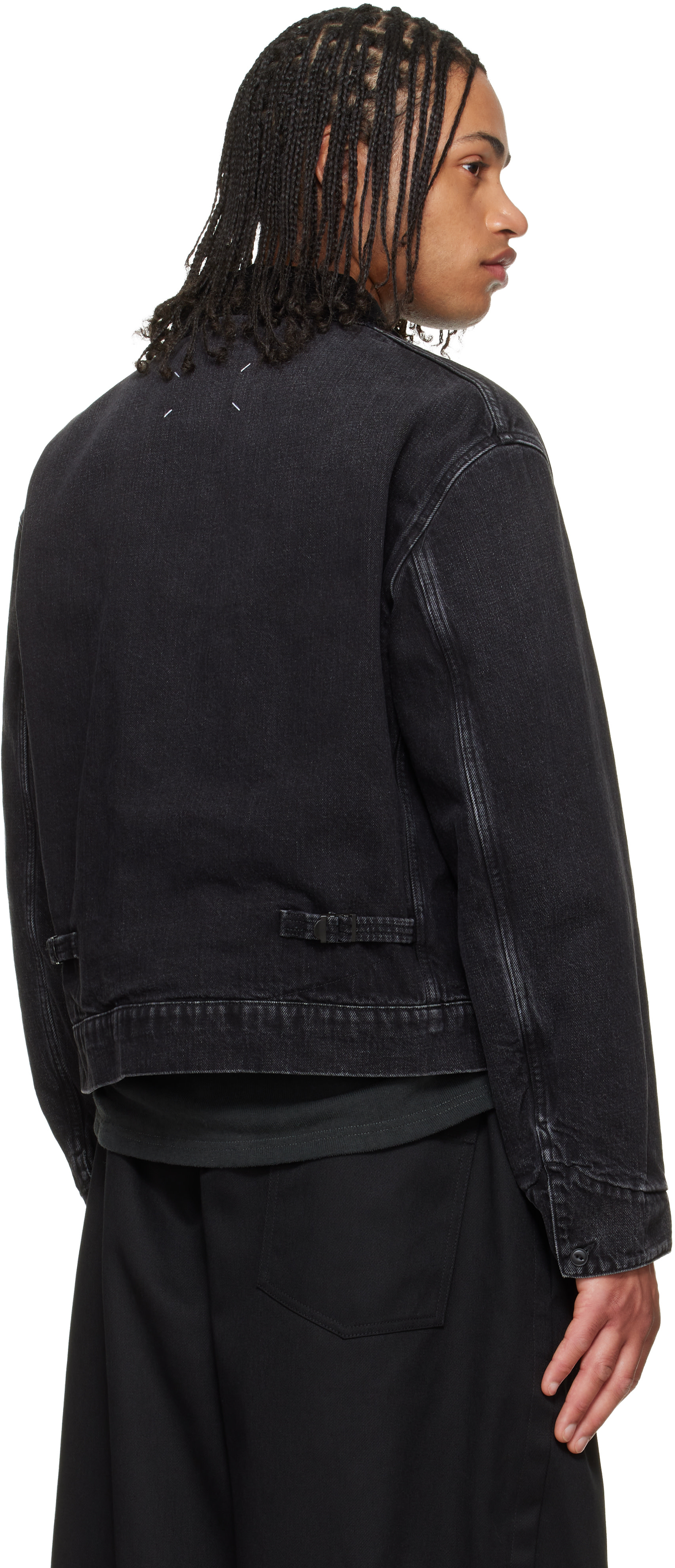Maison Margiela: Black Corduroy Collar Faded Denim Jacket | SSENSE