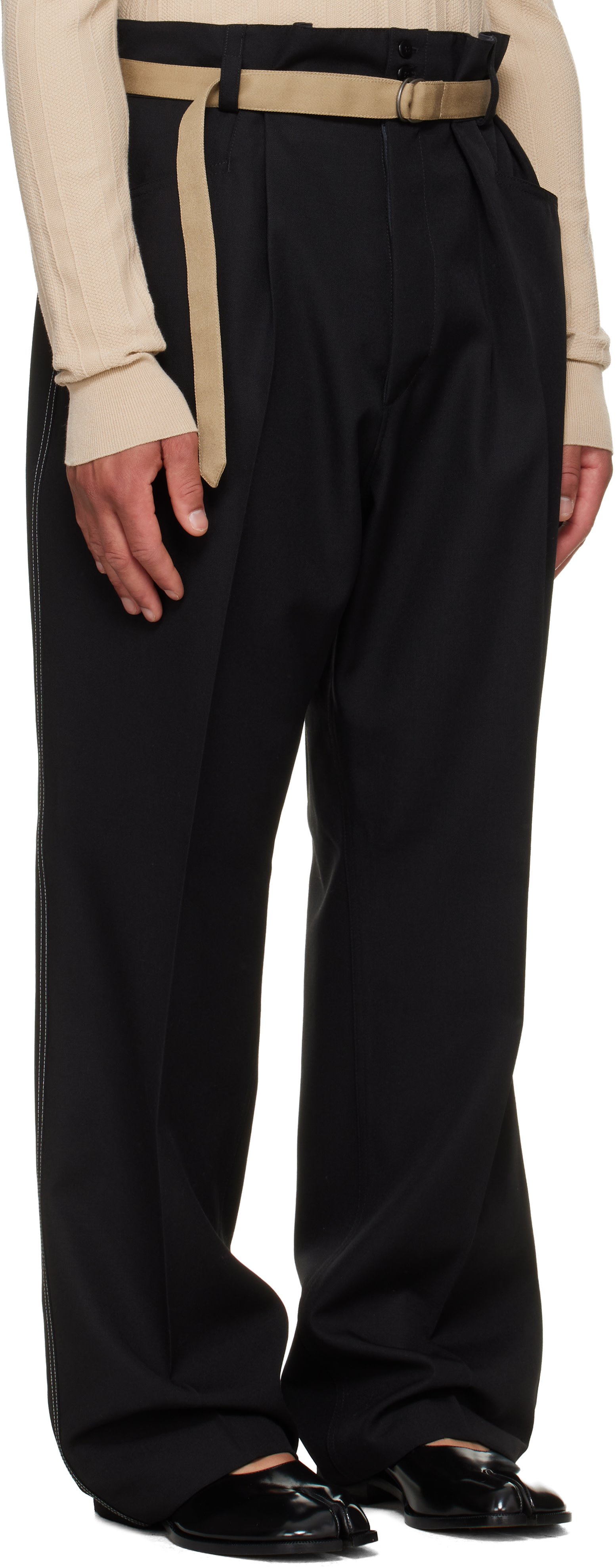 Maison Margiela - 블랙 울 슬랙스