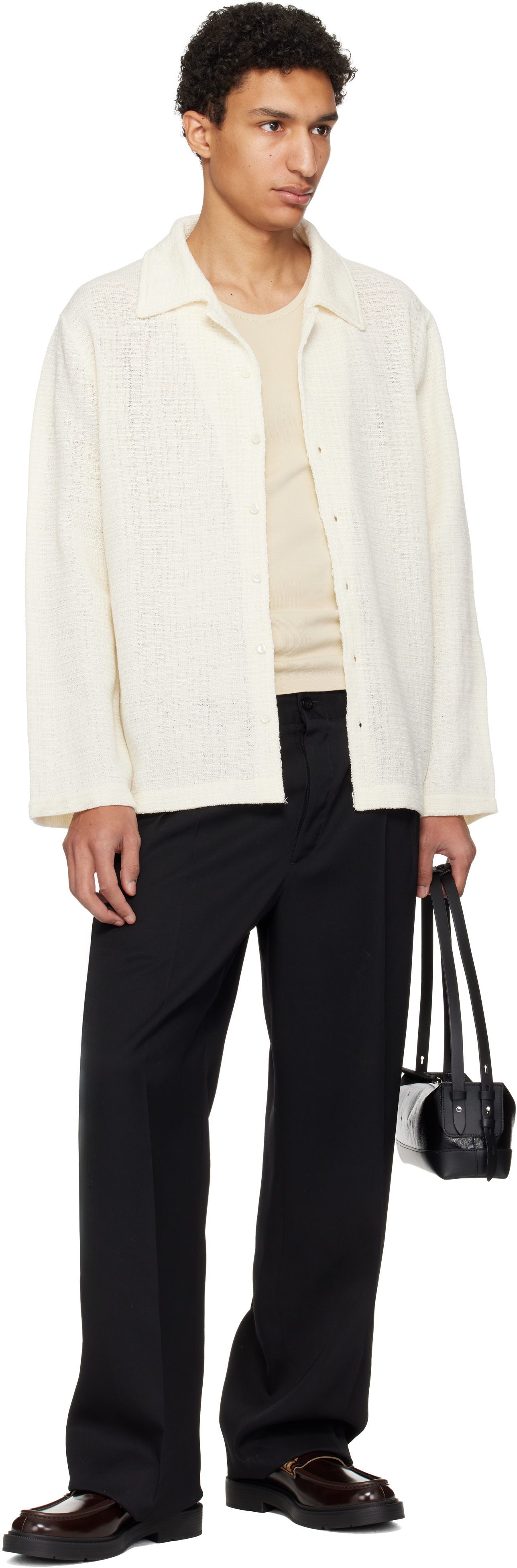 Maison Margiela: Off-White Long-Sleeved Textured Shirt | SSENSE