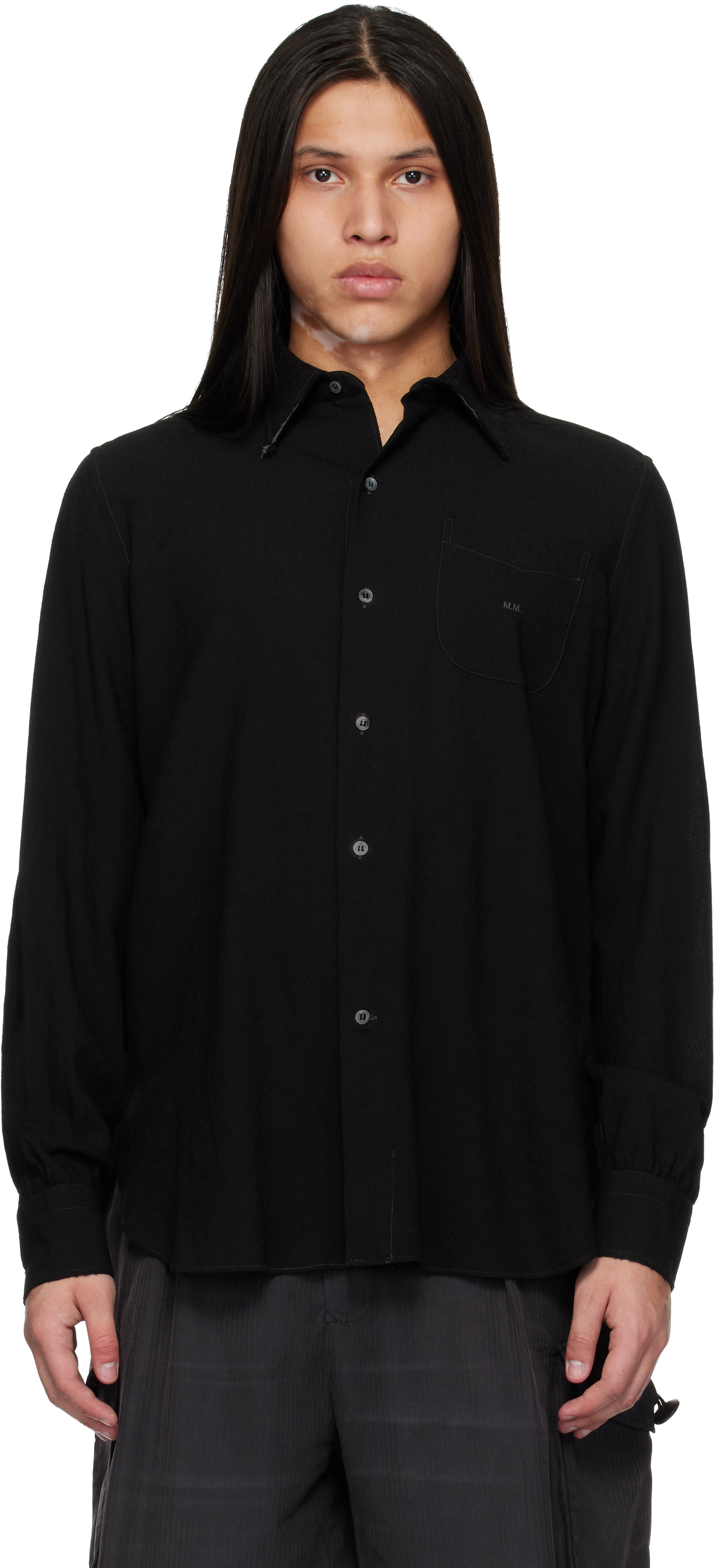 Maison Margiela 10 長袖シャツ ブラック 39 Maison Margiela: ブラック バージンウール 長袖シャツ | SSENSE 日本