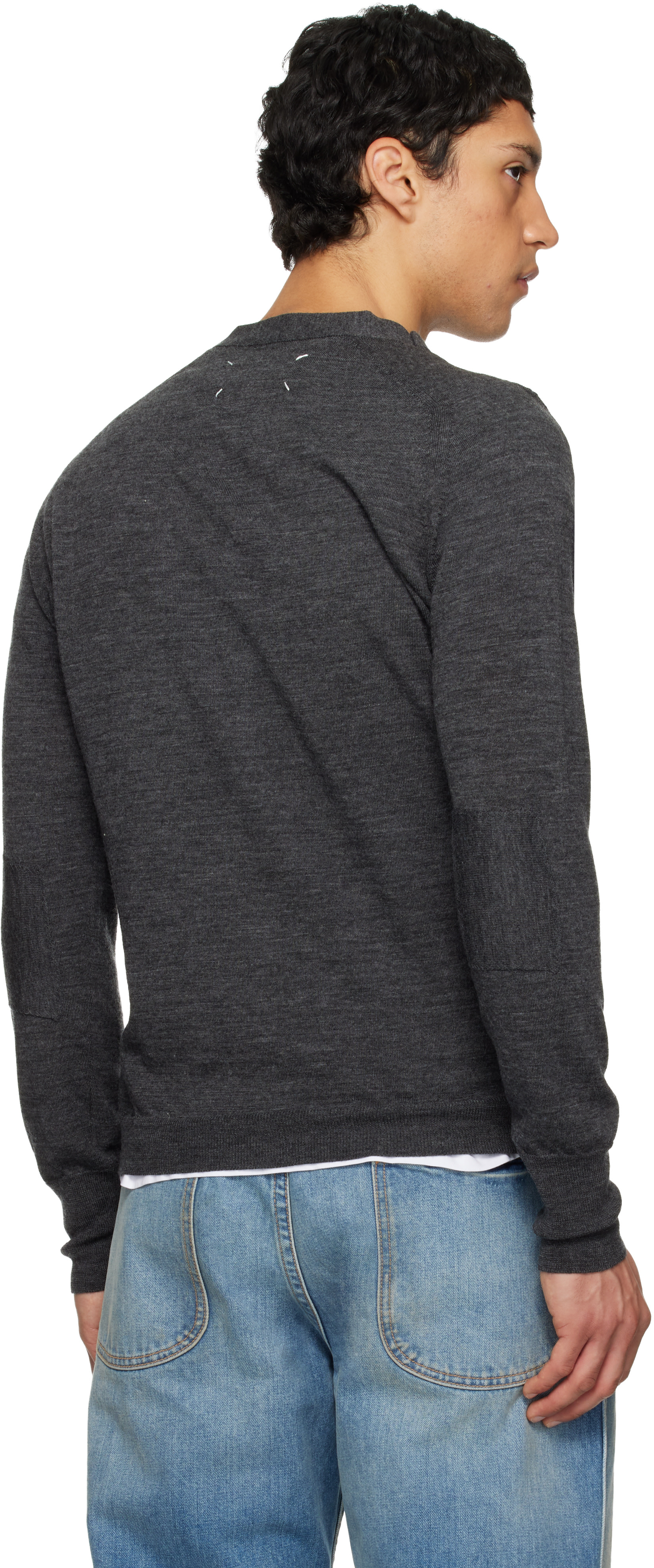 Maison Margiela: Gray Wool-Blend V-Neck Cardigan | SSENSE