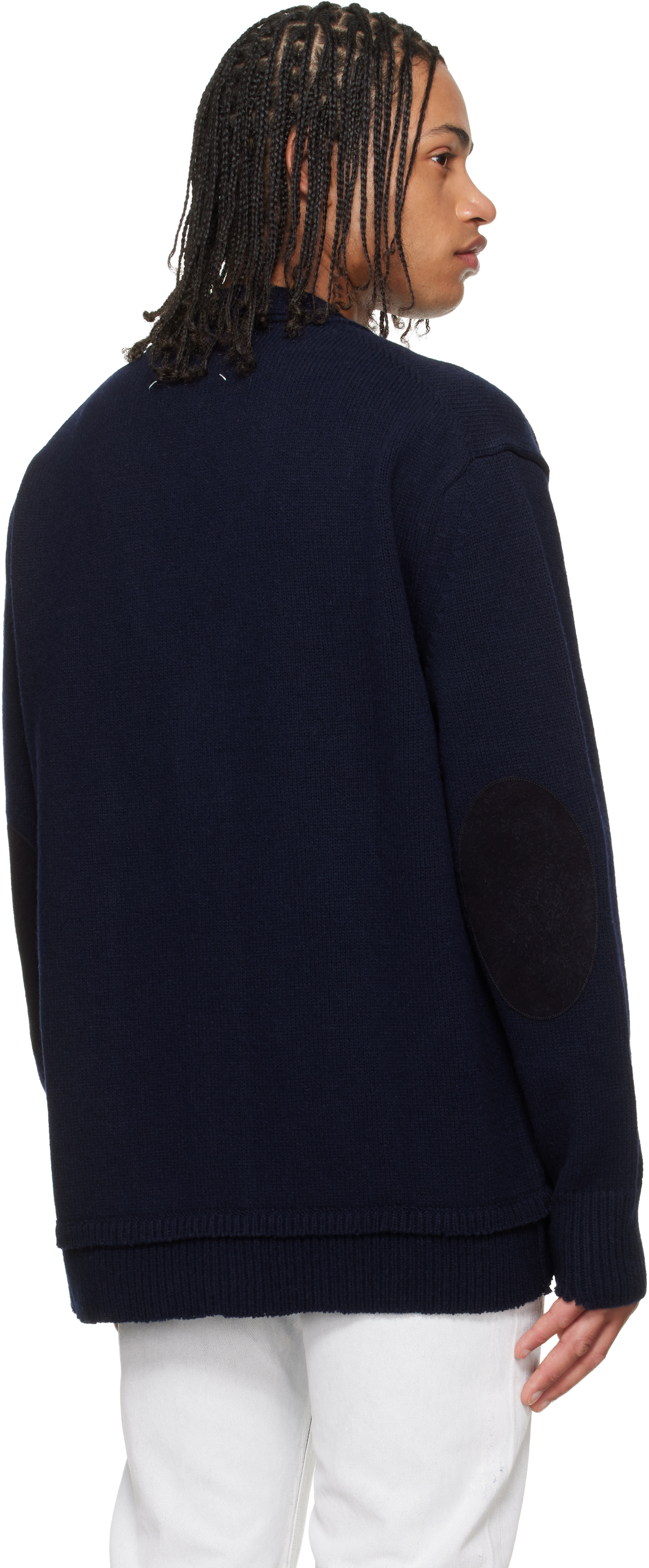 Maison Margiela: Navy Elbow Patch Cardigan | SSENSE