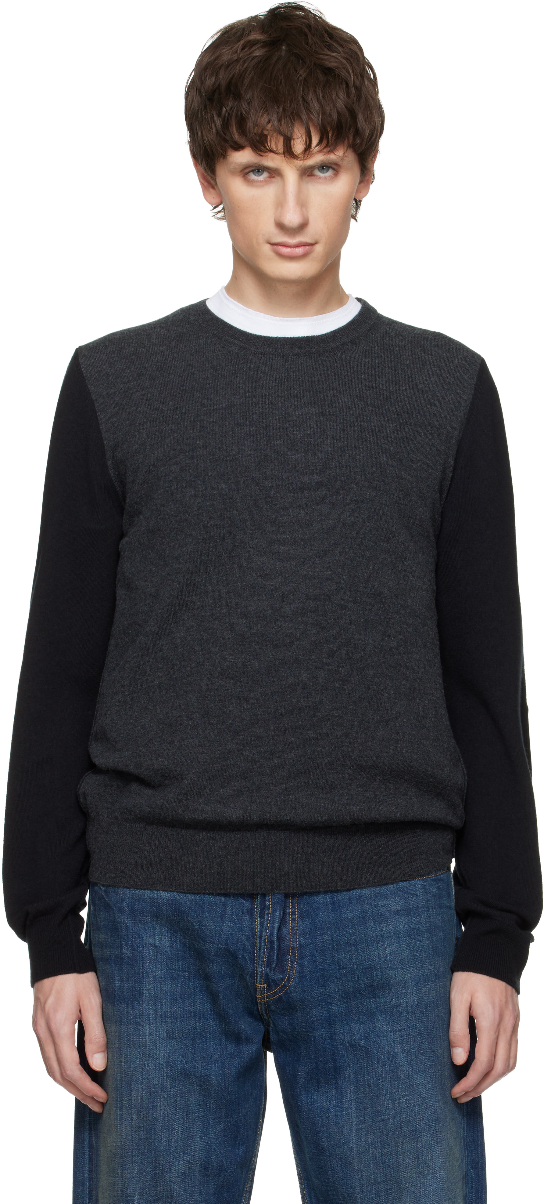 Maison Margiela: Gray & Black Two-Tone Wool Sweater | SSENSE