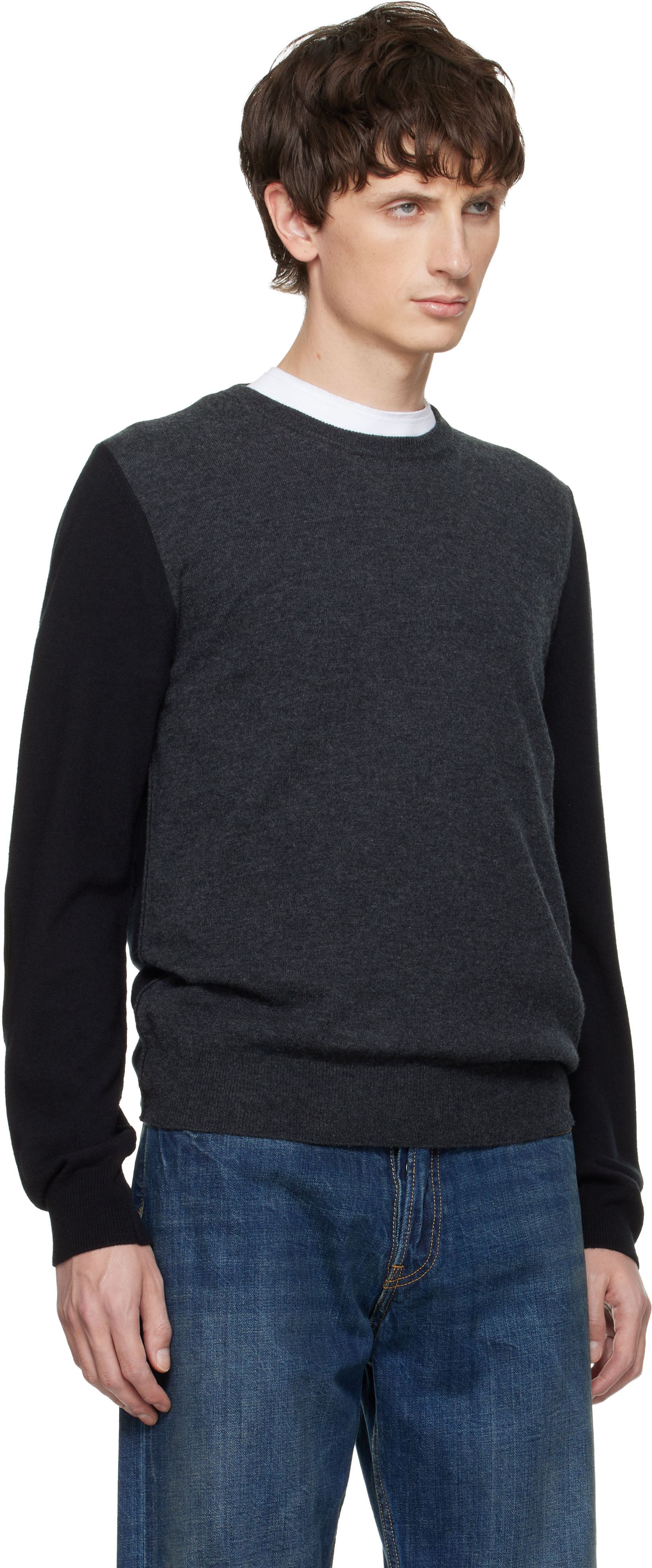 Maison Margiela: Gray & Black Two-Tone Wool Sweater | SSENSE