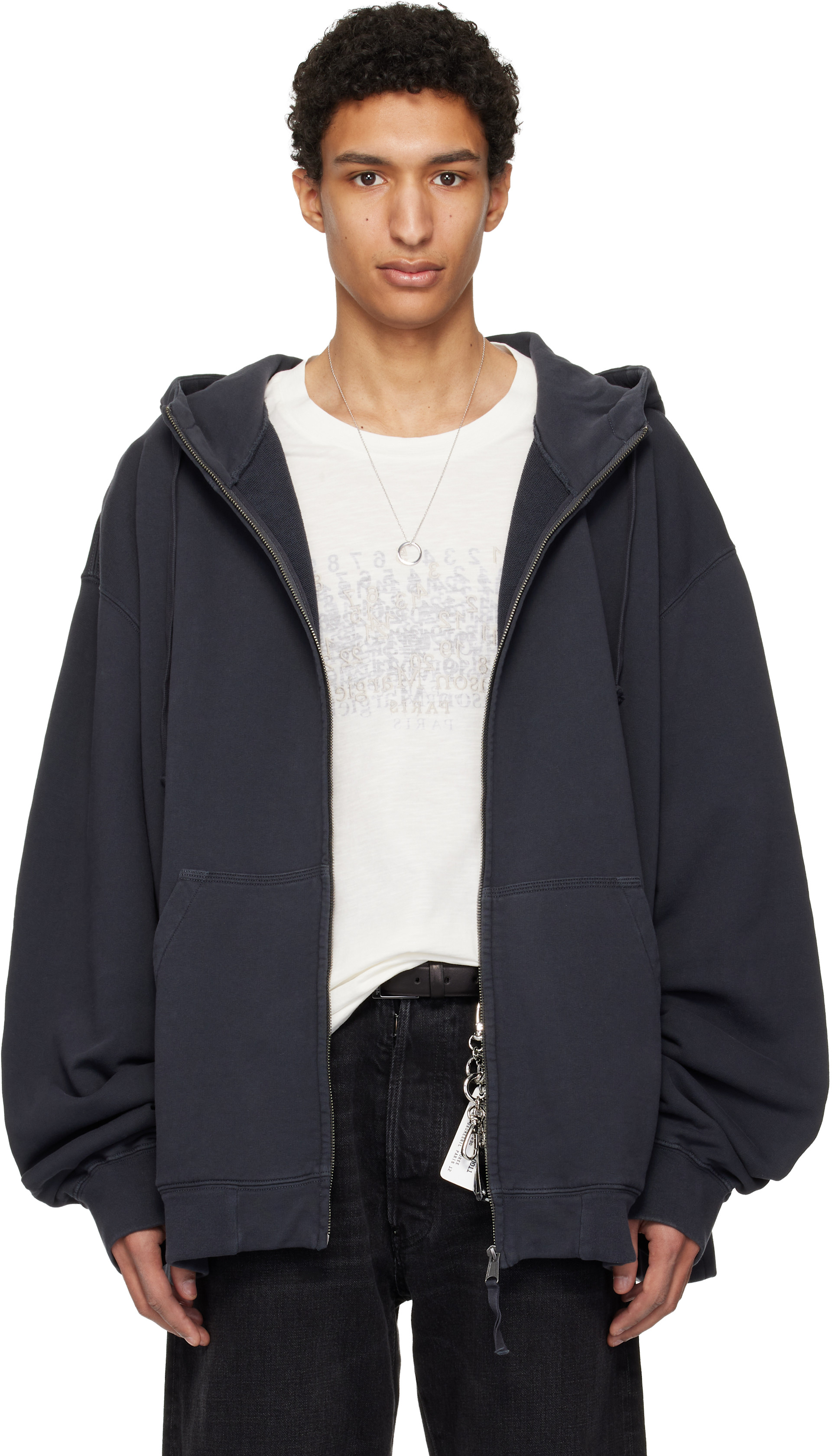 Maison Margiela - Pull à capuche gris à logo brodé