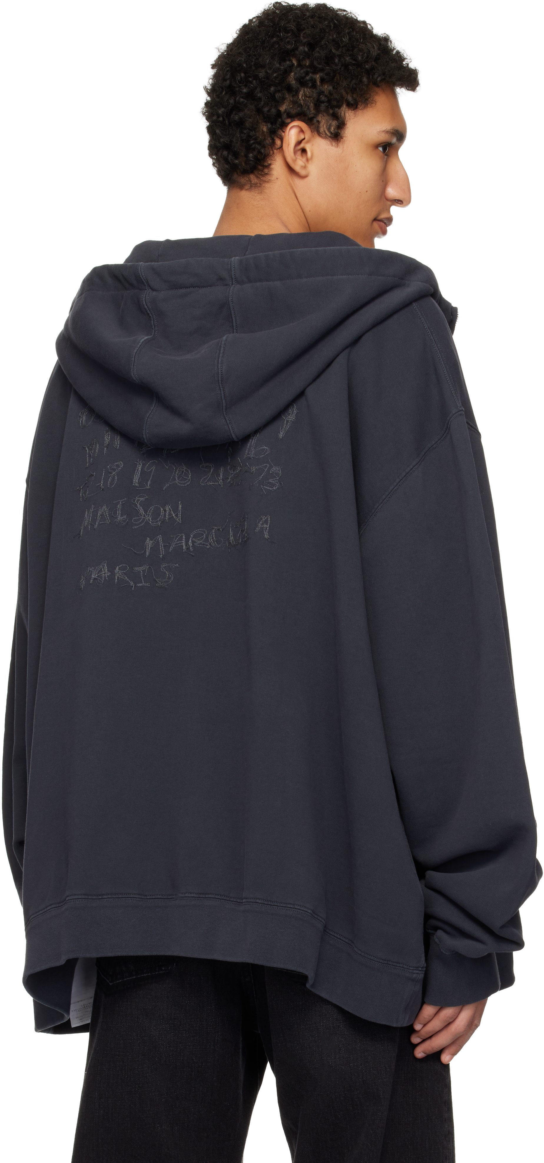 Maison Margiela: Gray Embroidered Hoodie | SSENSE