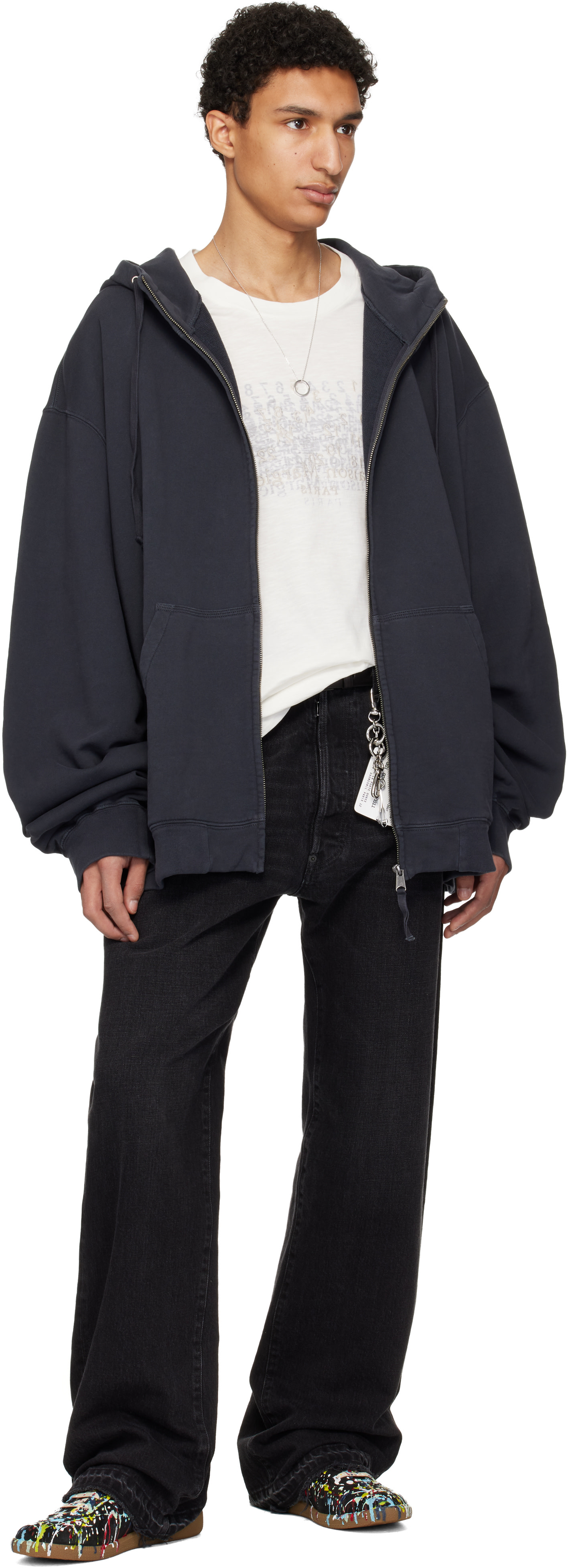 Maison Margiela: Gray Embroidered Hoodie | SSENSE