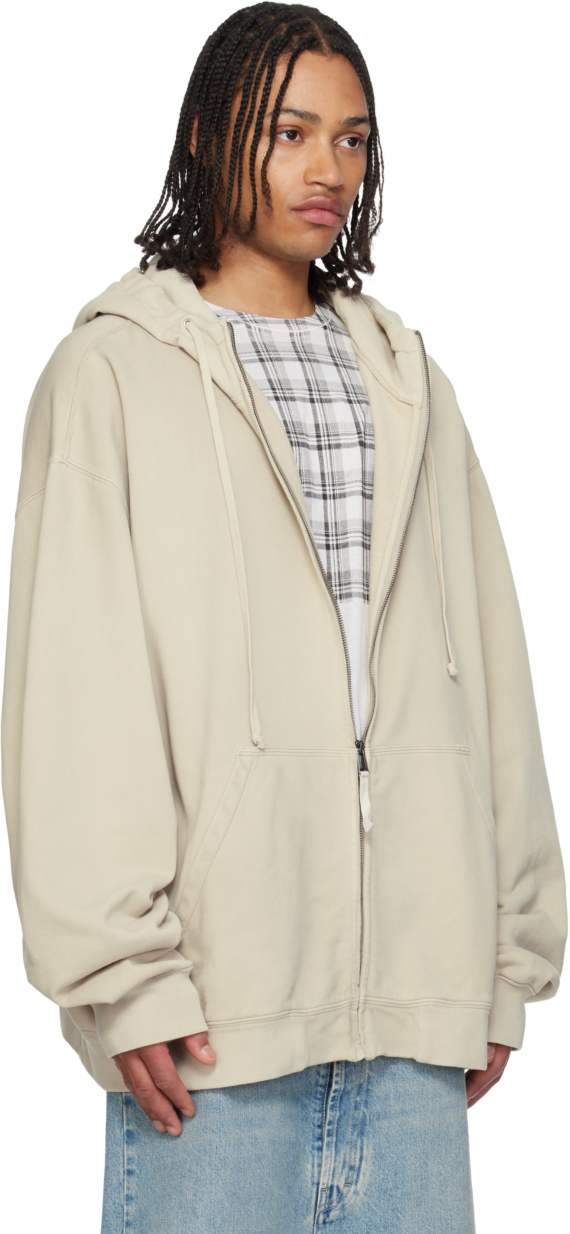 Maison Margiela: Beige Zip Hoodie | SSENSE Maison Margiela: Beige Zip Hoodie | SSENSE