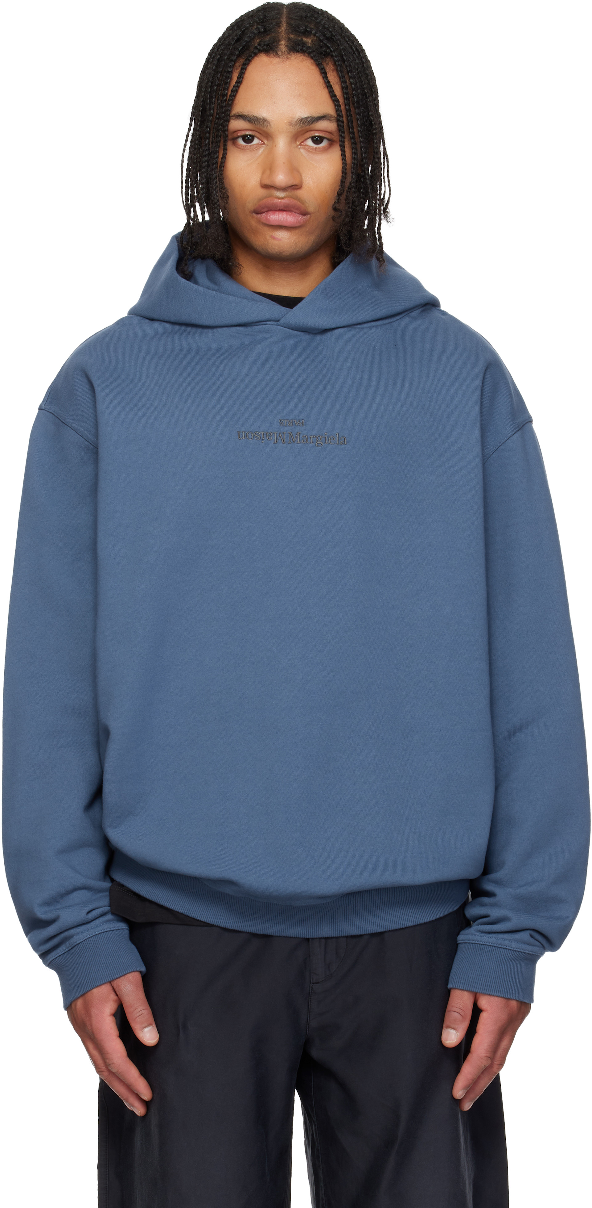 Maison Margiela / メゾンマルジェラ | 2021SS | ロゴ プルオーバー スウェット フーディ | 44 | ネイビー | メンズ Maison Margiela: Navy Reversed Logo Hoodie | SSENSE Germany