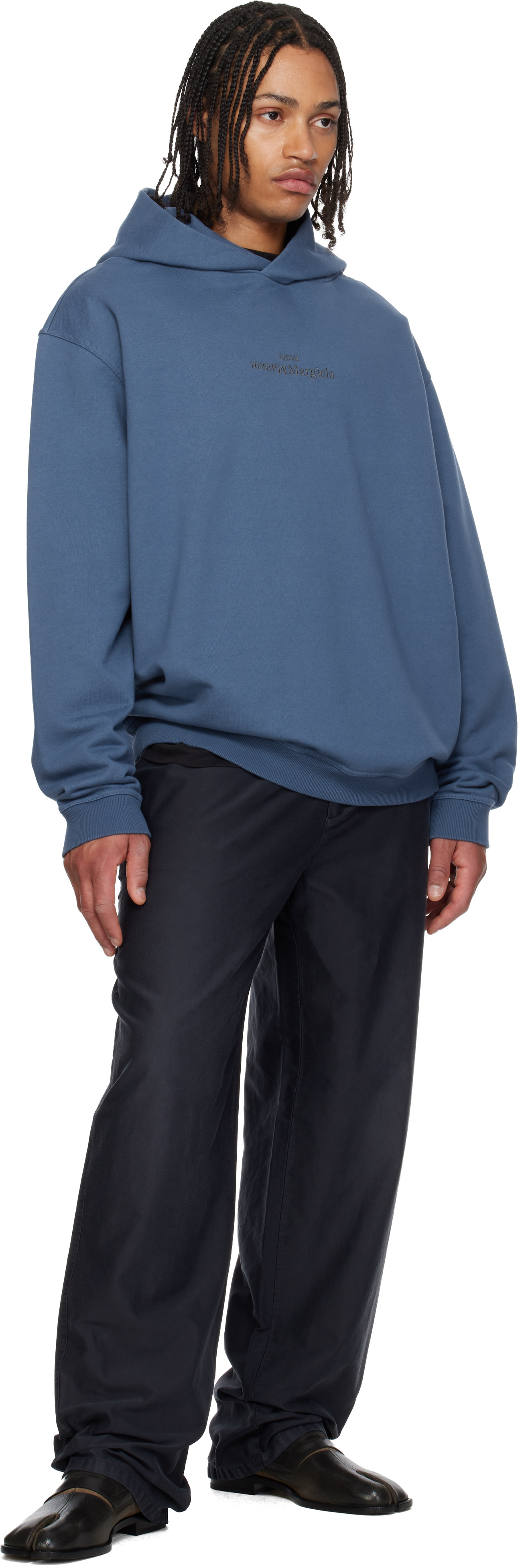 Maison Margiela: Navy Reversed Logo Hoodie | SSENSE Canada