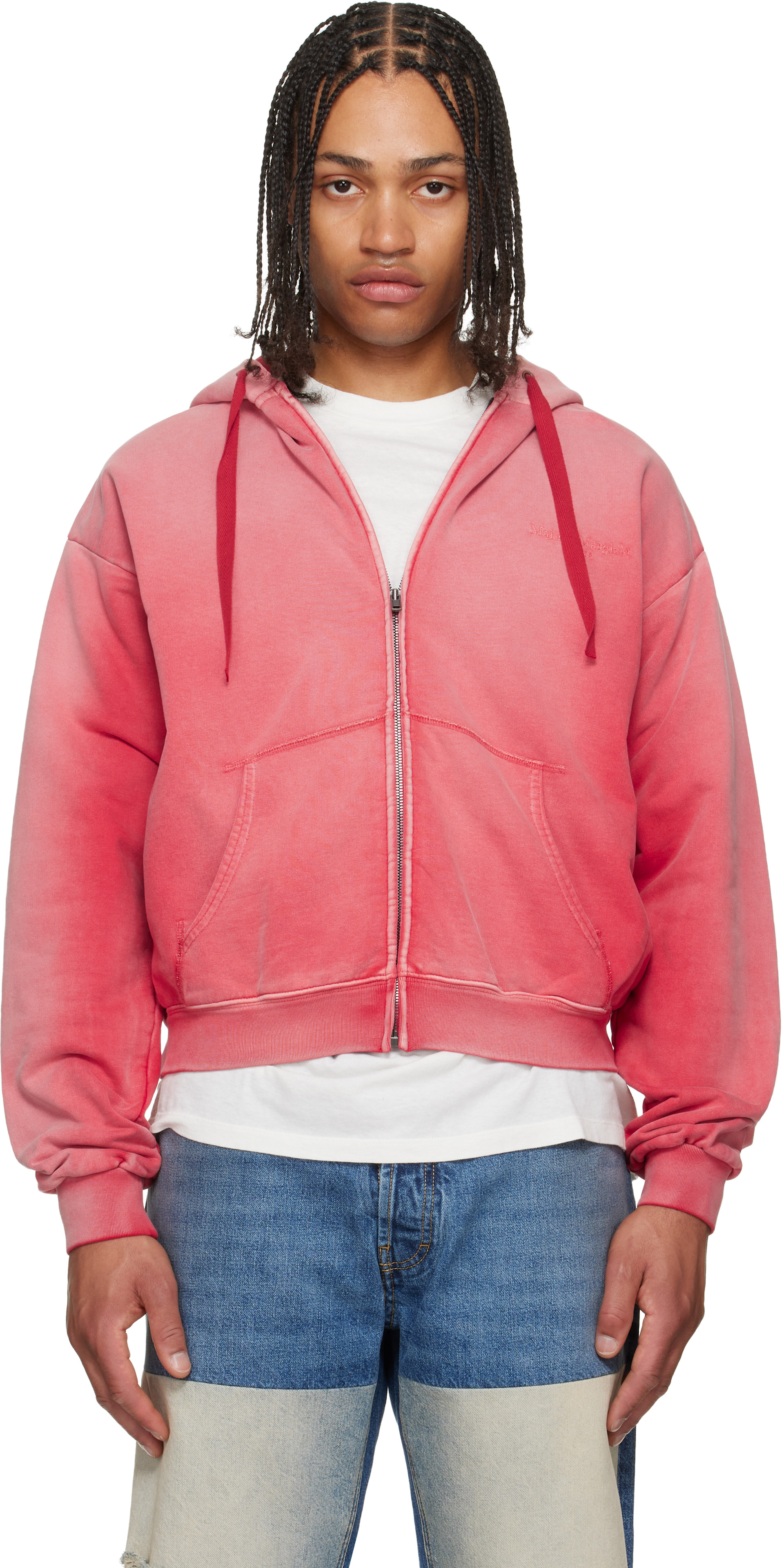 マルジェラ embroidered hoody パーカー 46 burgundy Maison Margiela: Red Embroidered Logo Hoodie | SSENSE