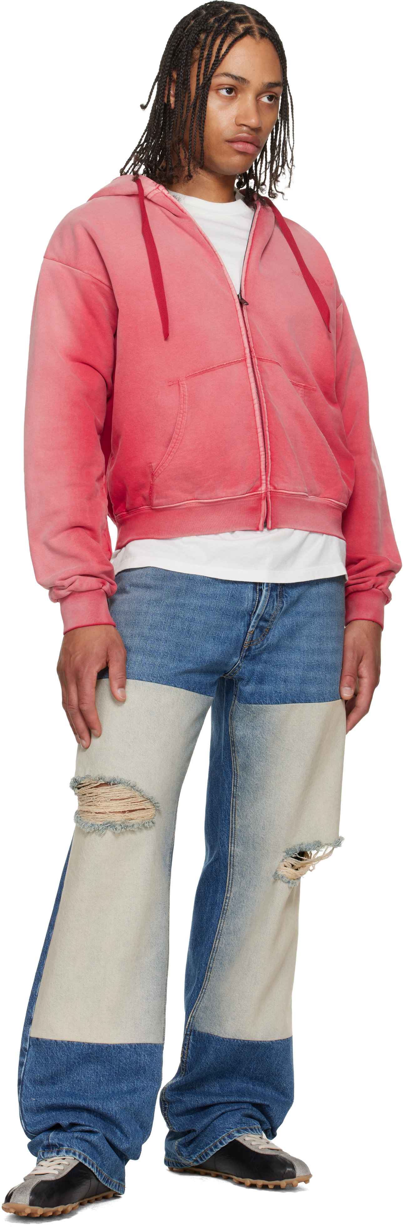 Maison Margiela: Red Embroidered Logo Hoodie | SSENSE