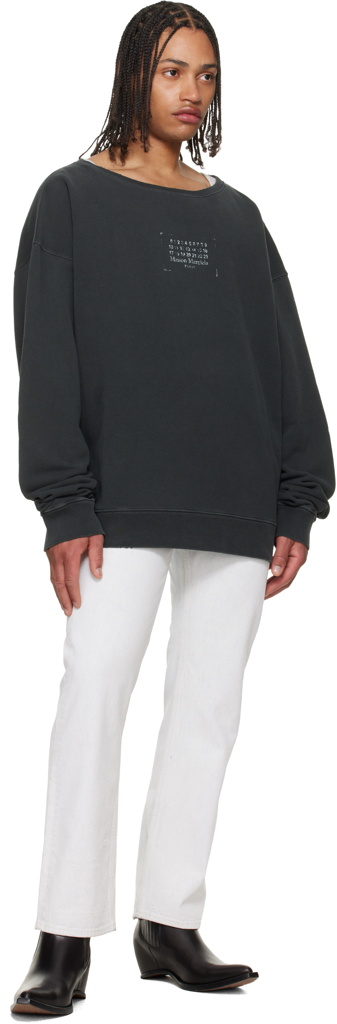 Maison Margiela: Black Printed Logo Sweatshirt | SSENSE