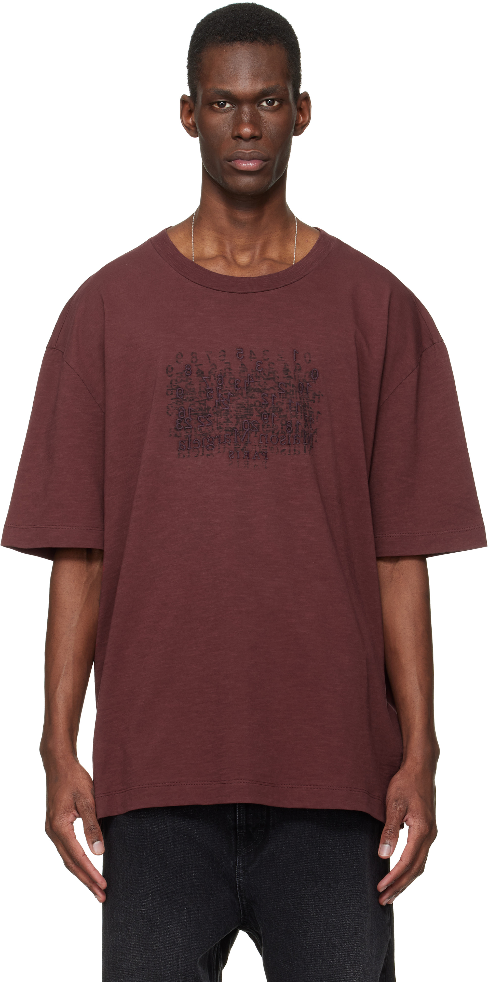 Maison Margiela - Burgundy Embroidered Logo T-shirt