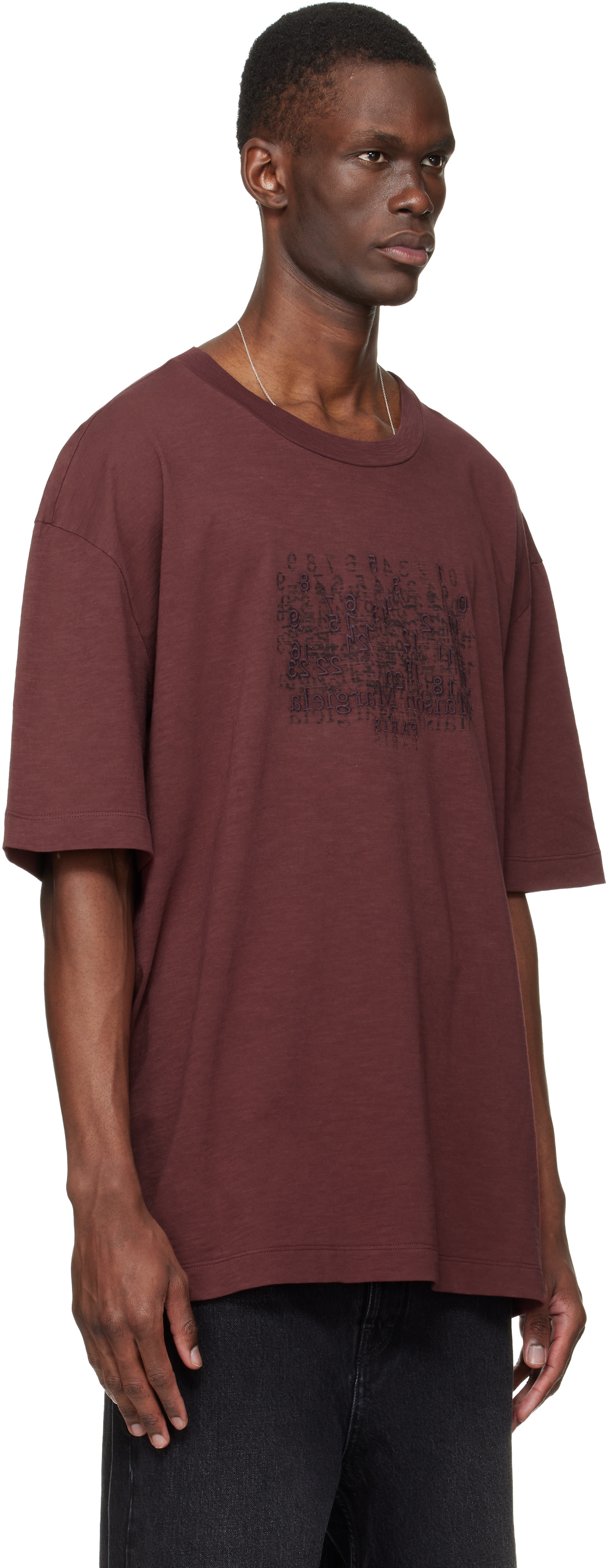 Maison Margiela - Burgundy Embroidered Logo T-shirt