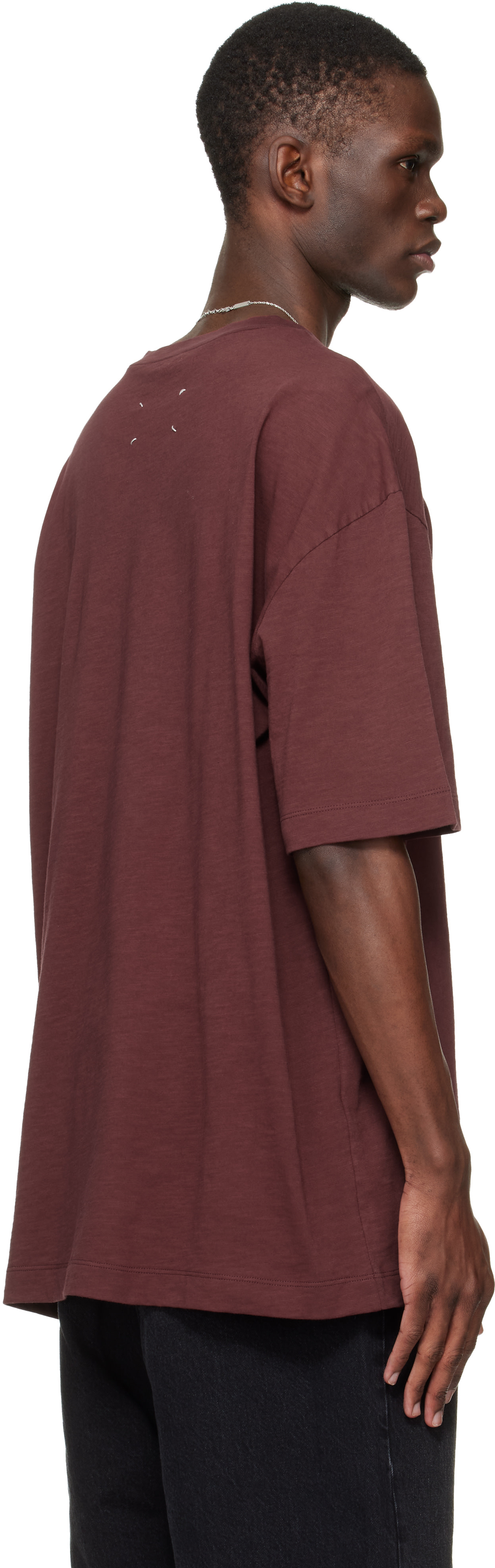 Maison Margiela - Burgundy Embroidered Logo T-shirt