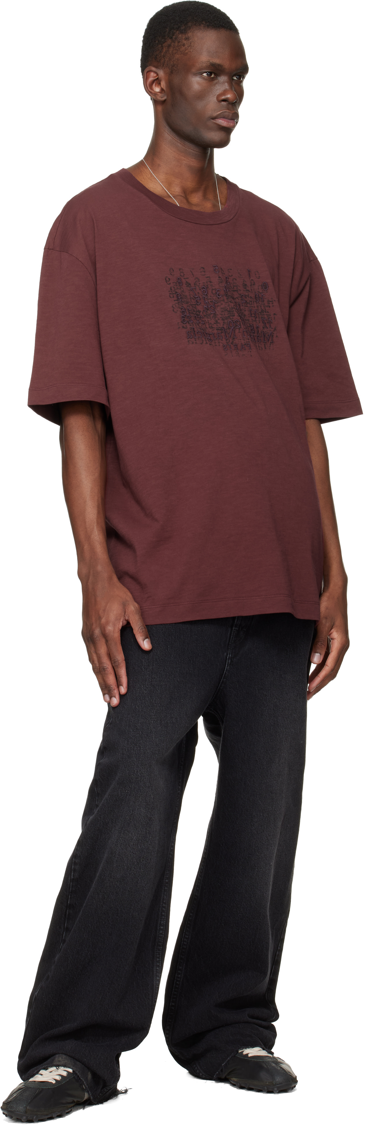 Maison Margiela - Burgundy Embroidered Logo T-shirt