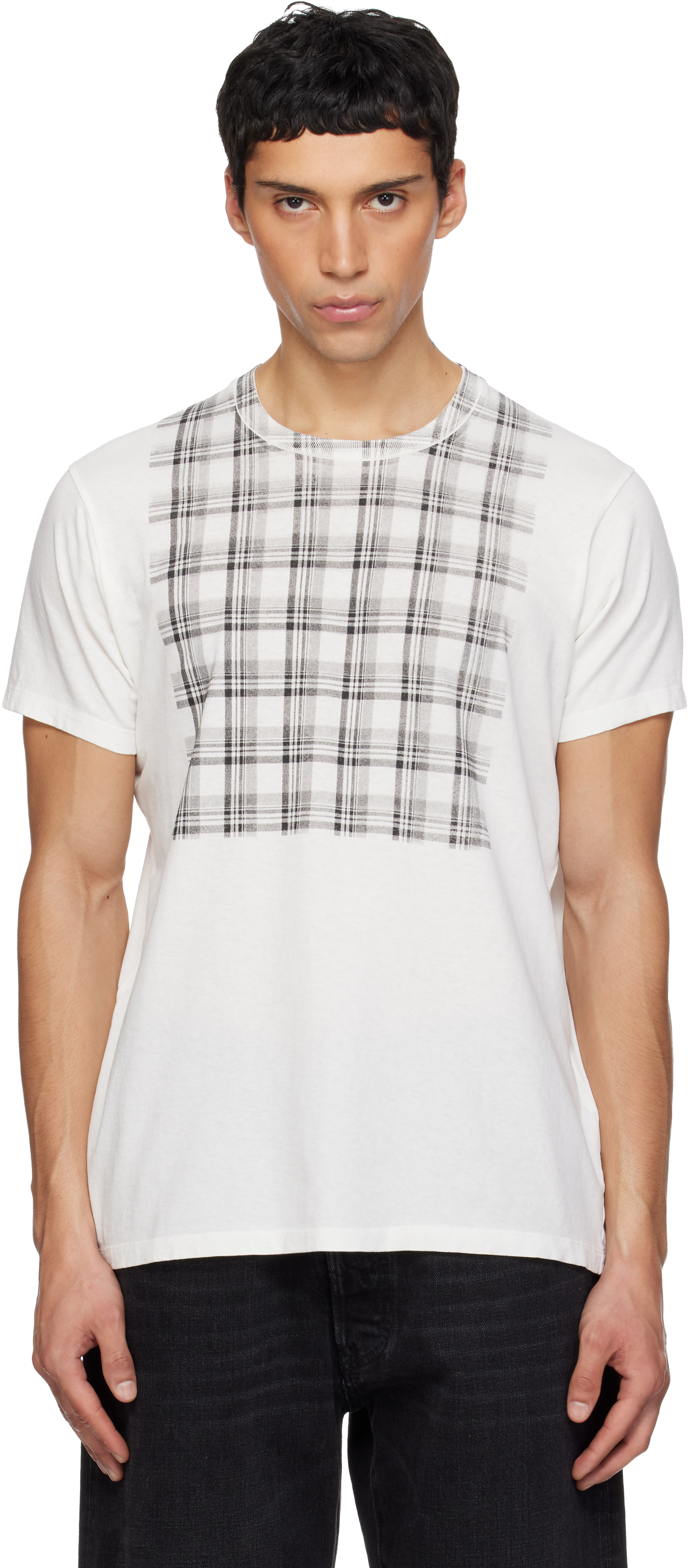 Maison Margiela - White Check Panel Cotton T-shirt