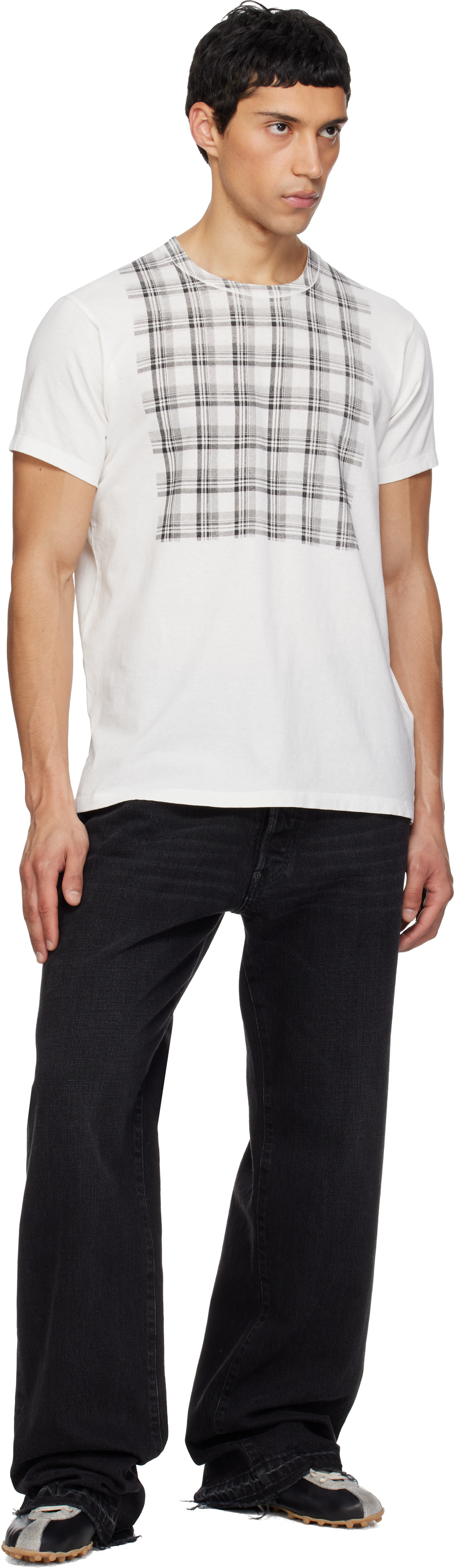 Maison Margiela - White Check Panel Cotton T-shirt