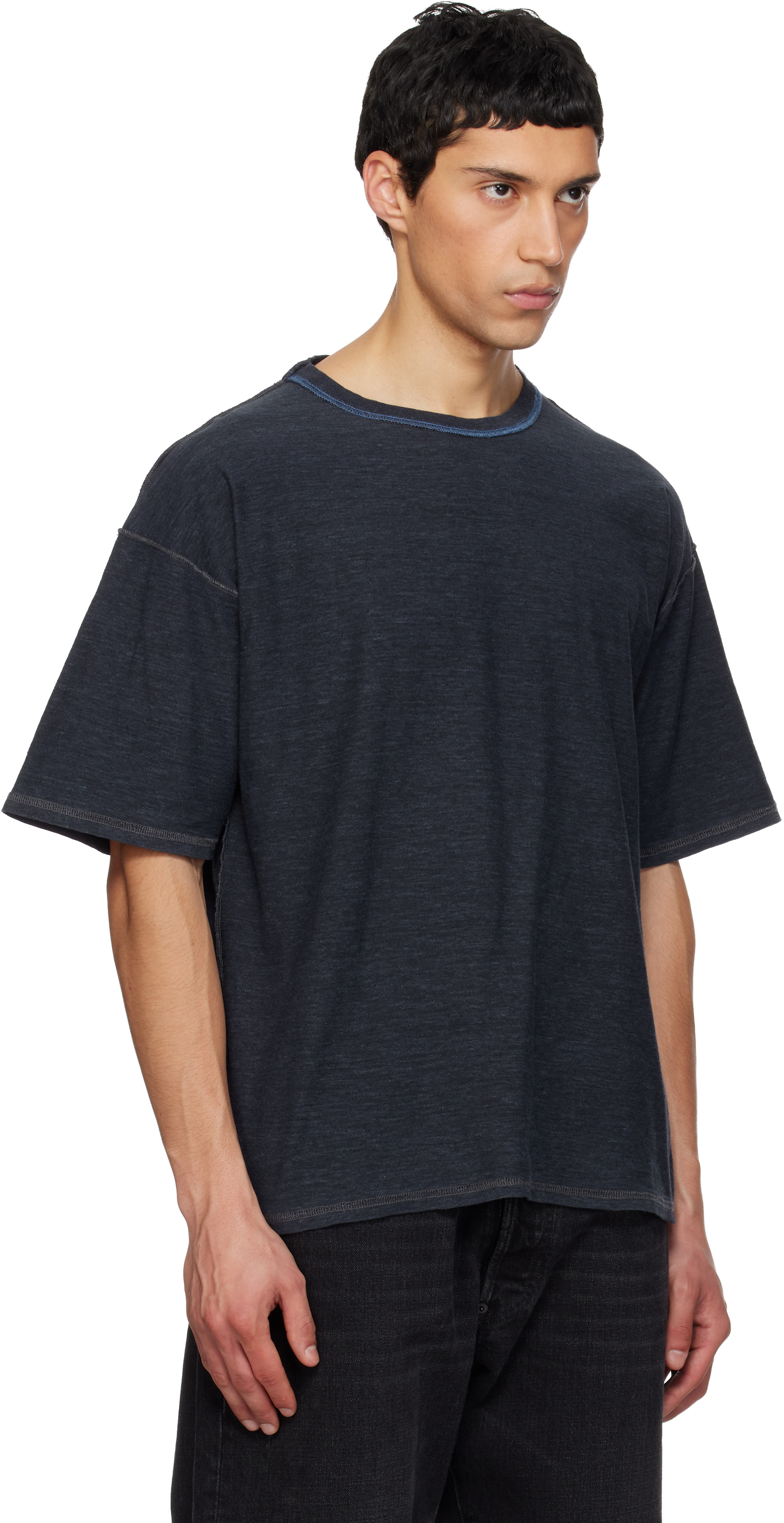 Maison Margiela: ネイビー エクスポーズド シーム Tシャツ | SSENSE 日本