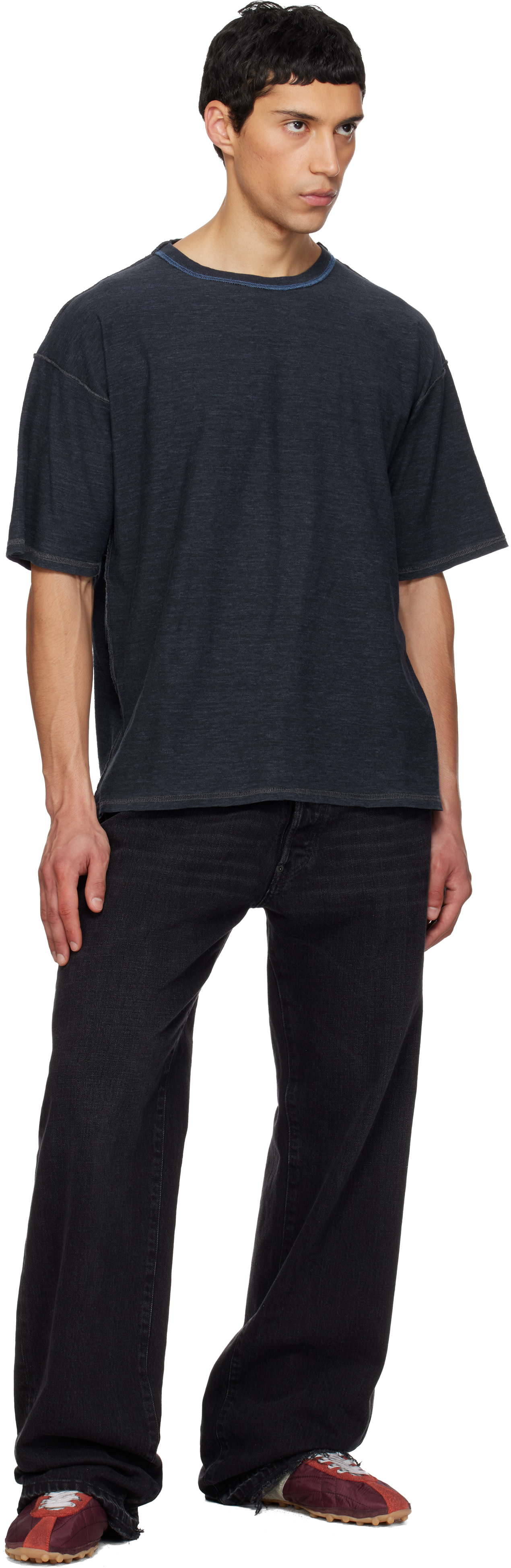 Maison Margiela: Navy Exposed Seam T-shirt | SSENSE